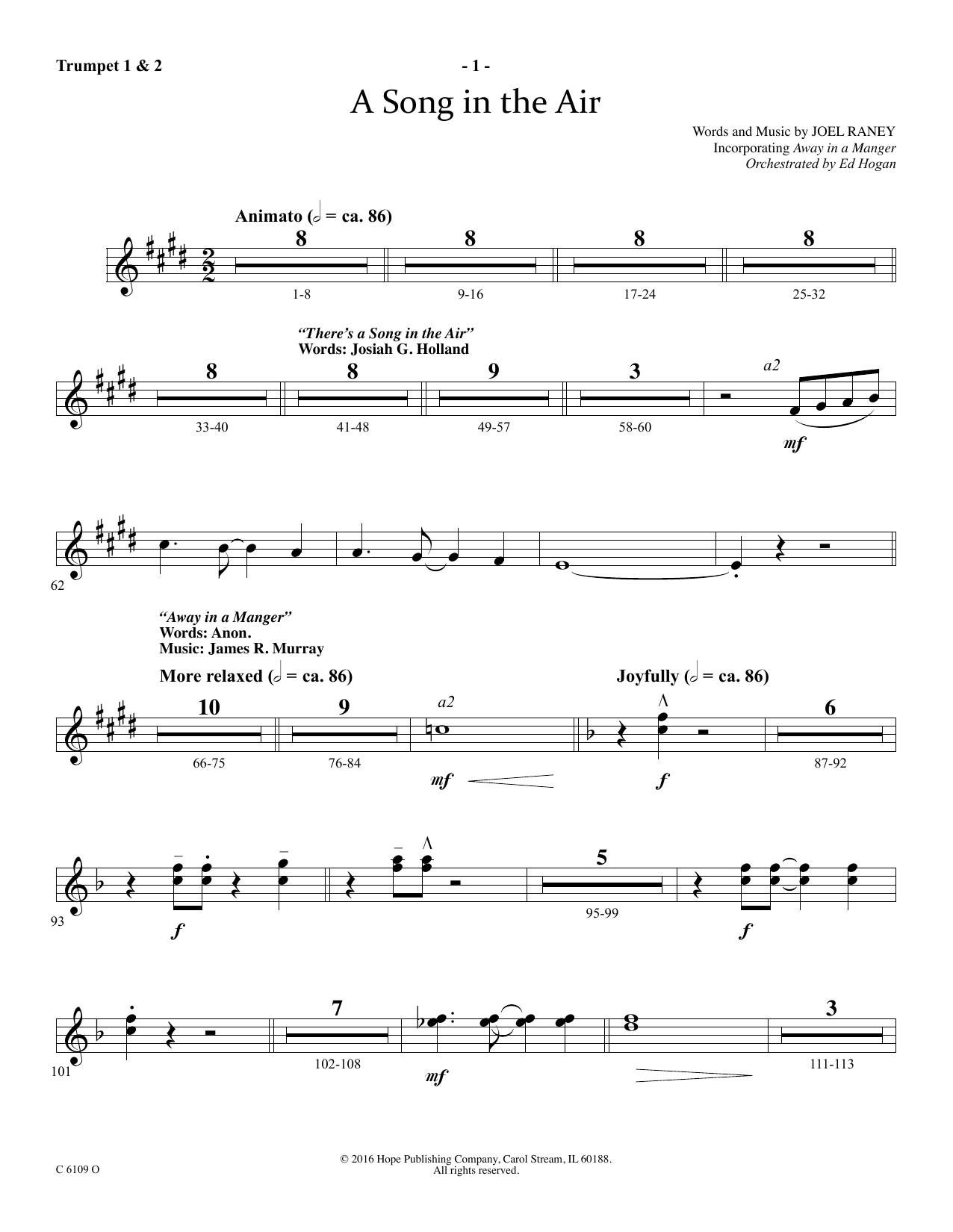 Learn to play Ed Hogan A Song In The Air - Bb Trumpet 1 & 2 sheet music for Choir Instrumental Pak in minutes. Price: 69.9900$ Ed Hogan A Song In The Air - Bb Trumpet 1 & 2 sheet music notes and chords arranged for Choir Instrumental Pak
