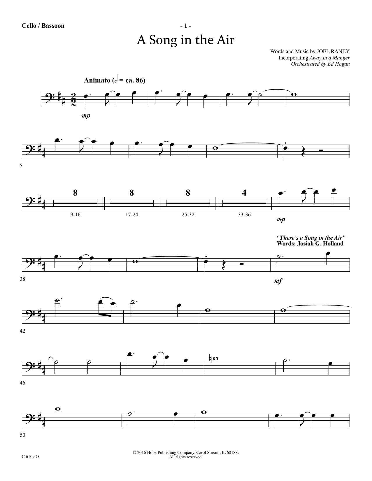 Learn to play Ed Hogan A Song In The Air - Cello/Bassoon sheet music for Choir Instrumental Pak in minutes. Price: 69.9900$ Ed Hogan A Song In The Air - Cello/Bassoon sheet music notes and chords arranged for Choir Instrumental Pak