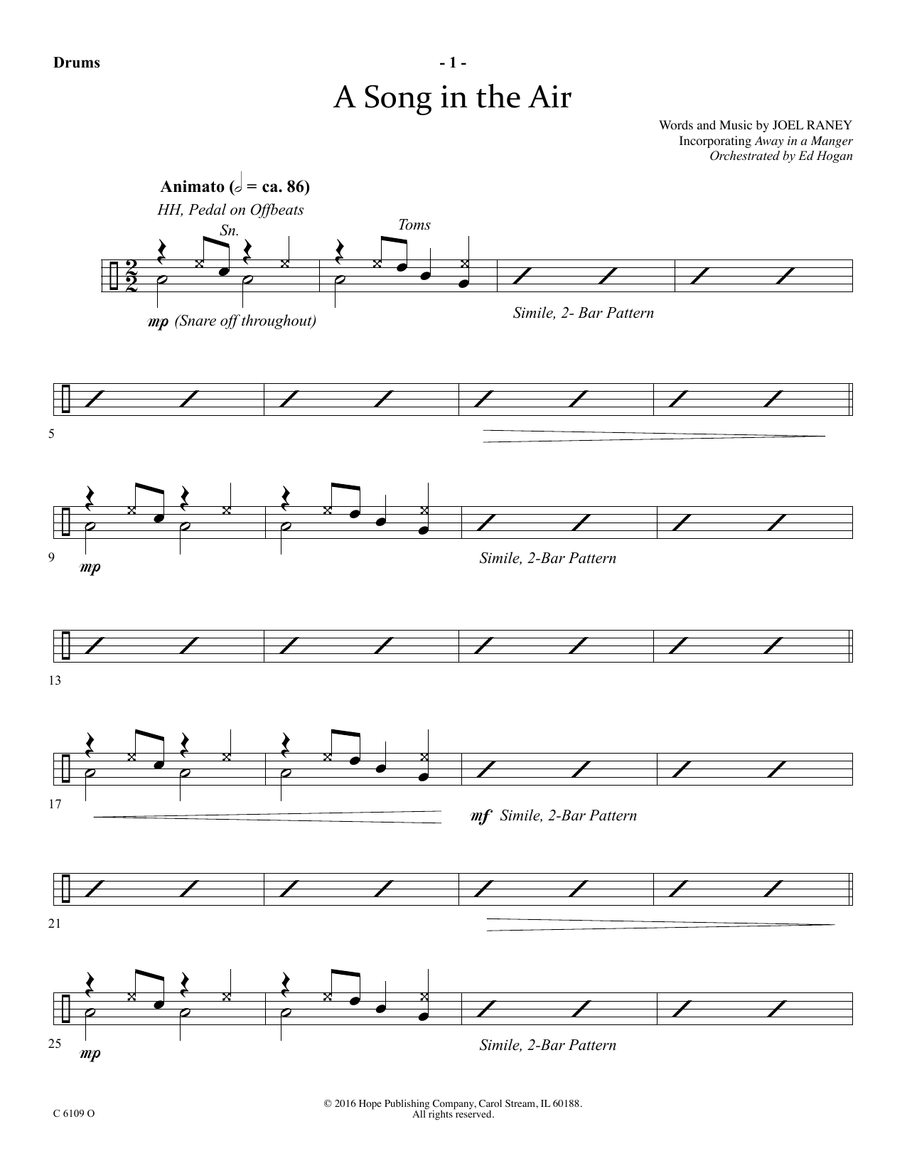 Learn to play Ed Hogan A Song In The Air - Drums sheet music for Choir Instrumental Pak in minutes. Price: 69.9900$ Ed Hogan A Song In The Air - Drums sheet music notes and chords arranged for Choir Instrumental Pak