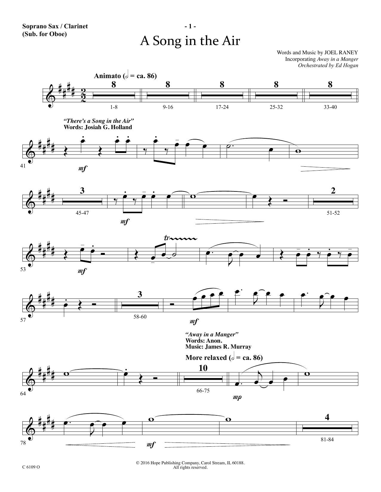 Learn to play Ed Hogan A Song In The Air - Soprano Sax/Clarinet(sub oboe) sheet music for Choir Instrumental Pak in minutes. Price: 69.9900$ Ed Hogan A Song In The Air - Soprano Sax/Clarinet(sub oboe) sheet music notes and chords arranged for Choir Instrumental Pak