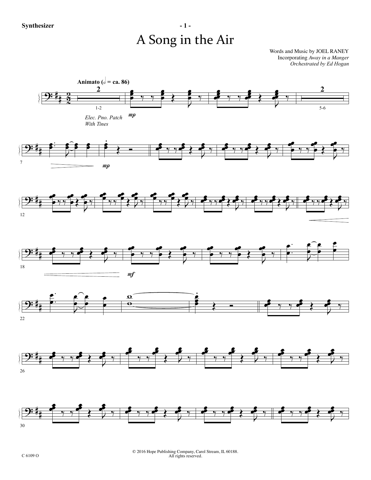 Learn to play Ed Hogan A Song In The Air - Synthesizer sheet music for Choir Instrumental Pak in minutes. Price: 69.9900$ Ed Hogan A Song In The Air - Synthesizer sheet music notes and chords arranged for Choir Instrumental Pak