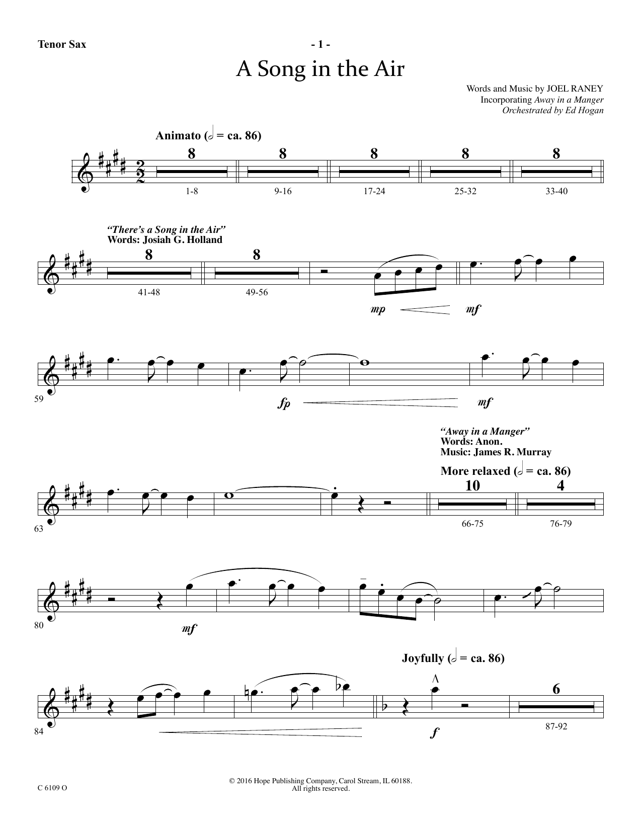 Learn to play Ed Hogan A Song In The Air - Tenor Sax sheet music for Choir Instrumental Pak in minutes. Price: 69.9900$ Ed Hogan A Song In The Air - Tenor Sax sheet music notes and chords arranged for Choir Instrumental Pak