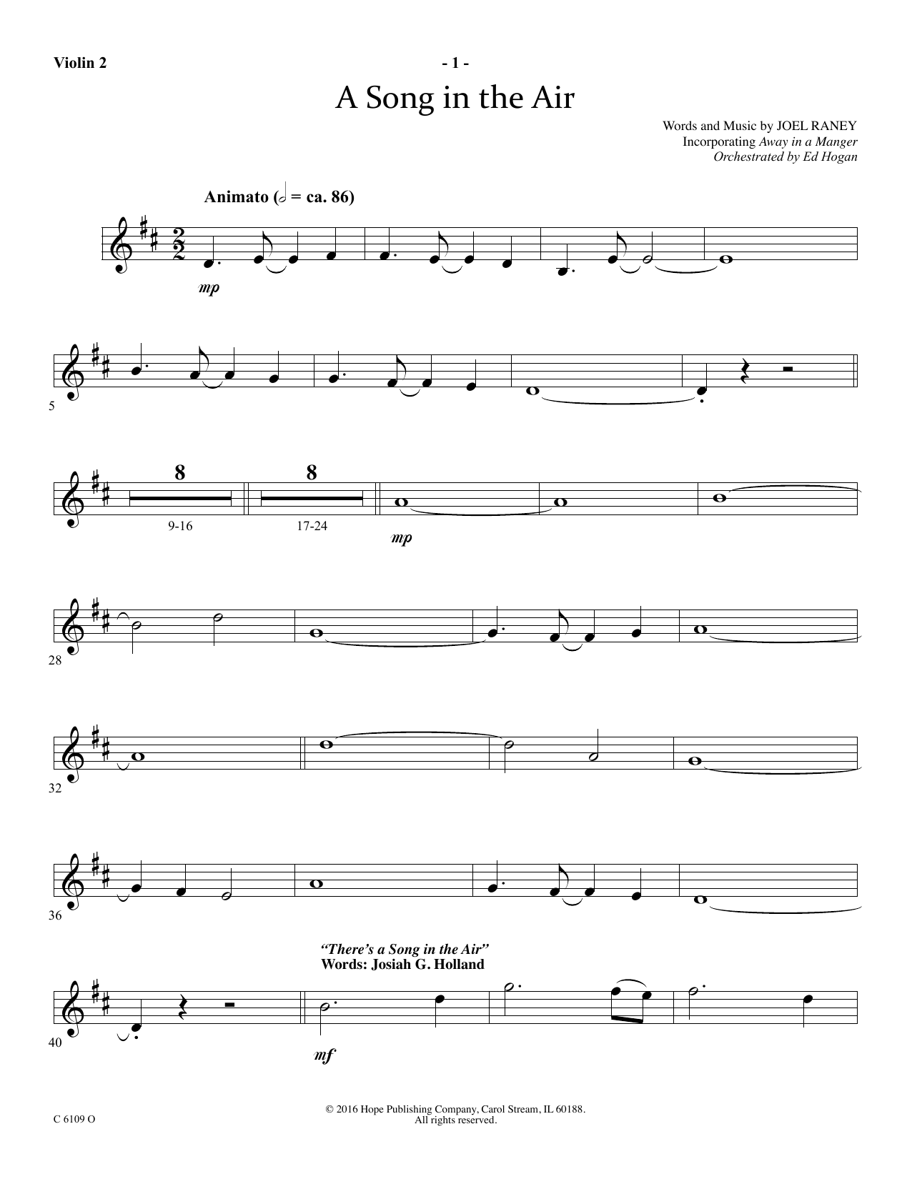 Learn to play Ed Hogan A Song In The Air - Violin 2 sheet music for Choir Instrumental Pak in minutes. Price: 69.9900$ Ed Hogan A Song In The Air - Violin 2 sheet music notes and chords arranged for Choir Instrumental Pak