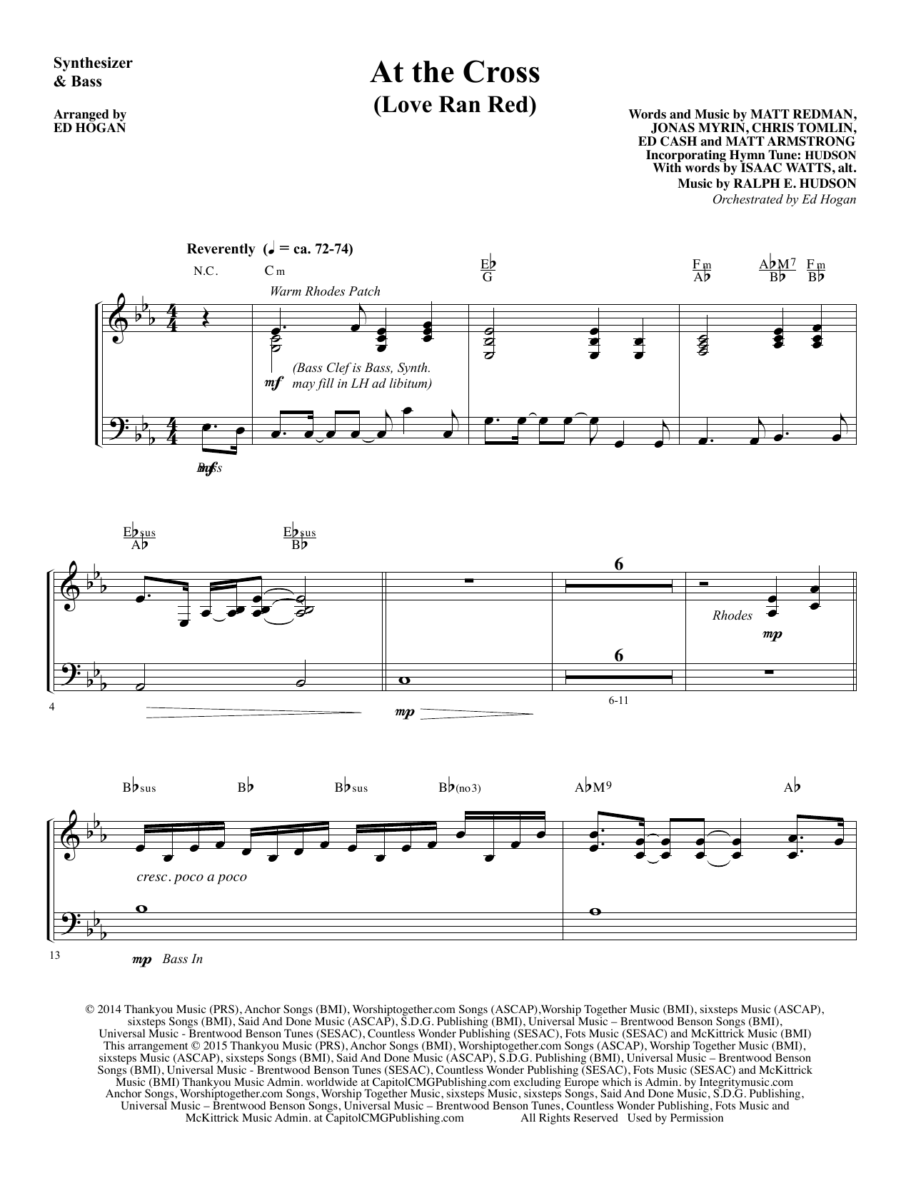 Learn to play Ed Hogan At the Cross - Synthesizer & Bass sheet music for Choir Instrumental Pak in minutes. Ed Hogan At the Cross - Synthesizer & Bass sheet music notes and chords. Download Printable PDF.