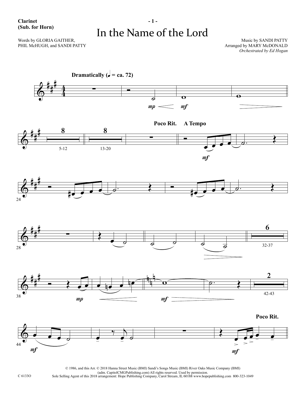 Learn to play Ed Hogan In The Name Of The Lord - Clarinet (sub. Horn) sheet music for Choir Instrumental Pak in minutes. Price: 69.9900$ Ed Hogan In The Name Of The Lord - Clarinet (sub. Horn) sheet music notes and chords arranged for Choir Instrumental Pak