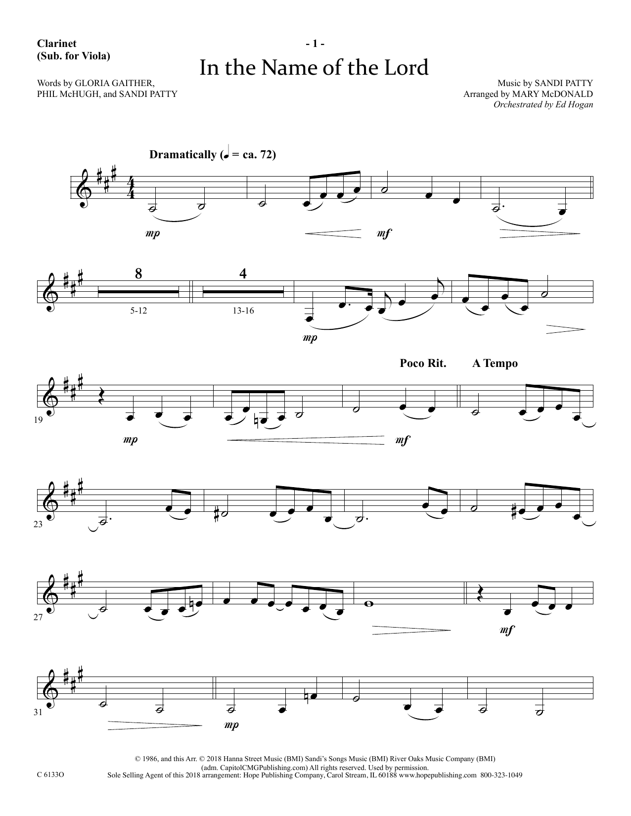 Learn to play Ed Hogan In The Name Of The Lord - Clarinet (sub Viola) sheet music for Choir Instrumental Pak in minutes. Price: 69.9900$ Ed Hogan In The Name Of The Lord - Clarinet (sub Viola) sheet music notes and chords arranged for Choir Instrumental Pak