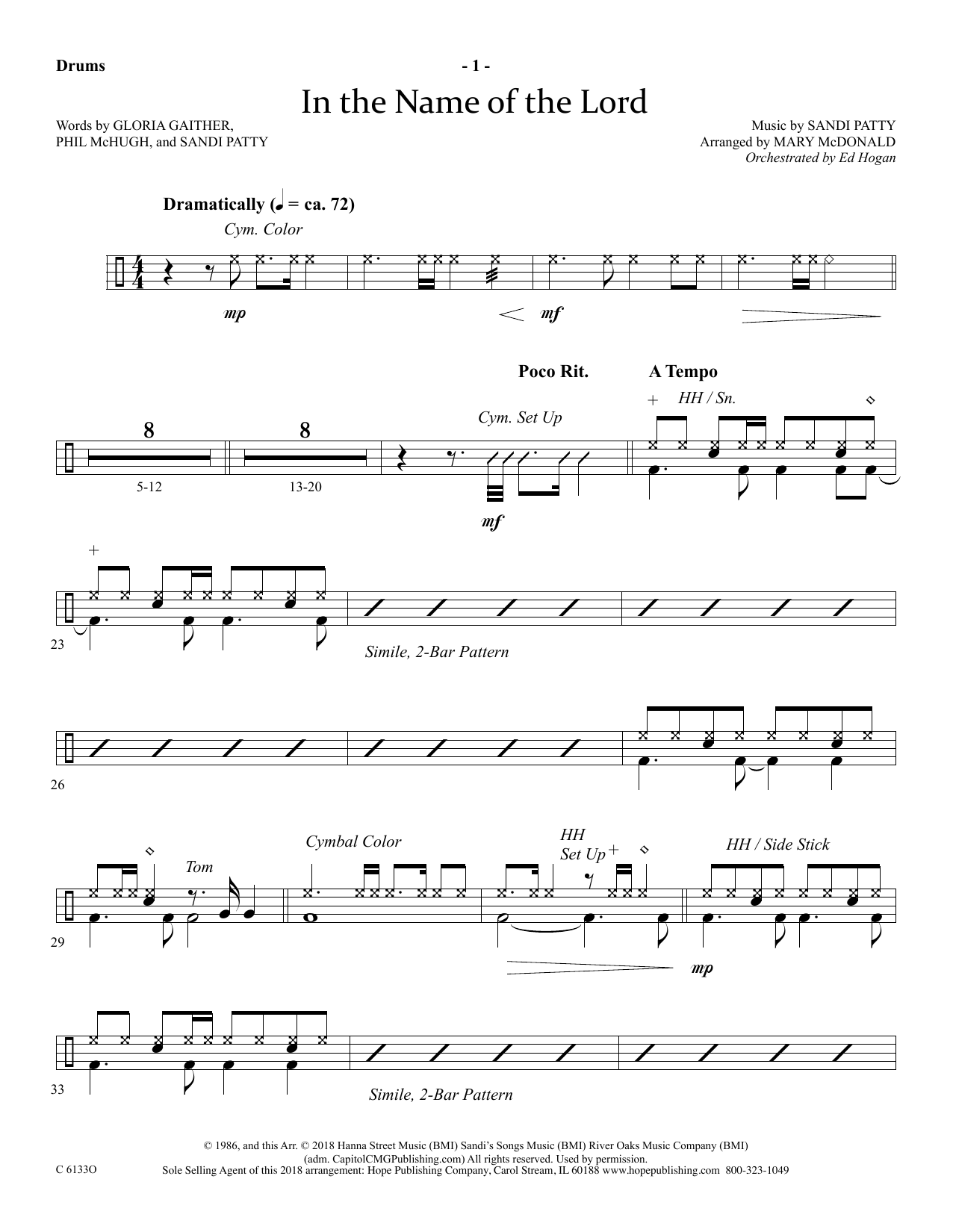 Learn to play Ed Hogan In The Name Of The Lord - Drums sheet music for Choir Instrumental Pak in minutes. Price: 69.9900$ Ed Hogan In The Name Of The Lord - Drums sheet music notes and chords arranged for Choir Instrumental Pak
