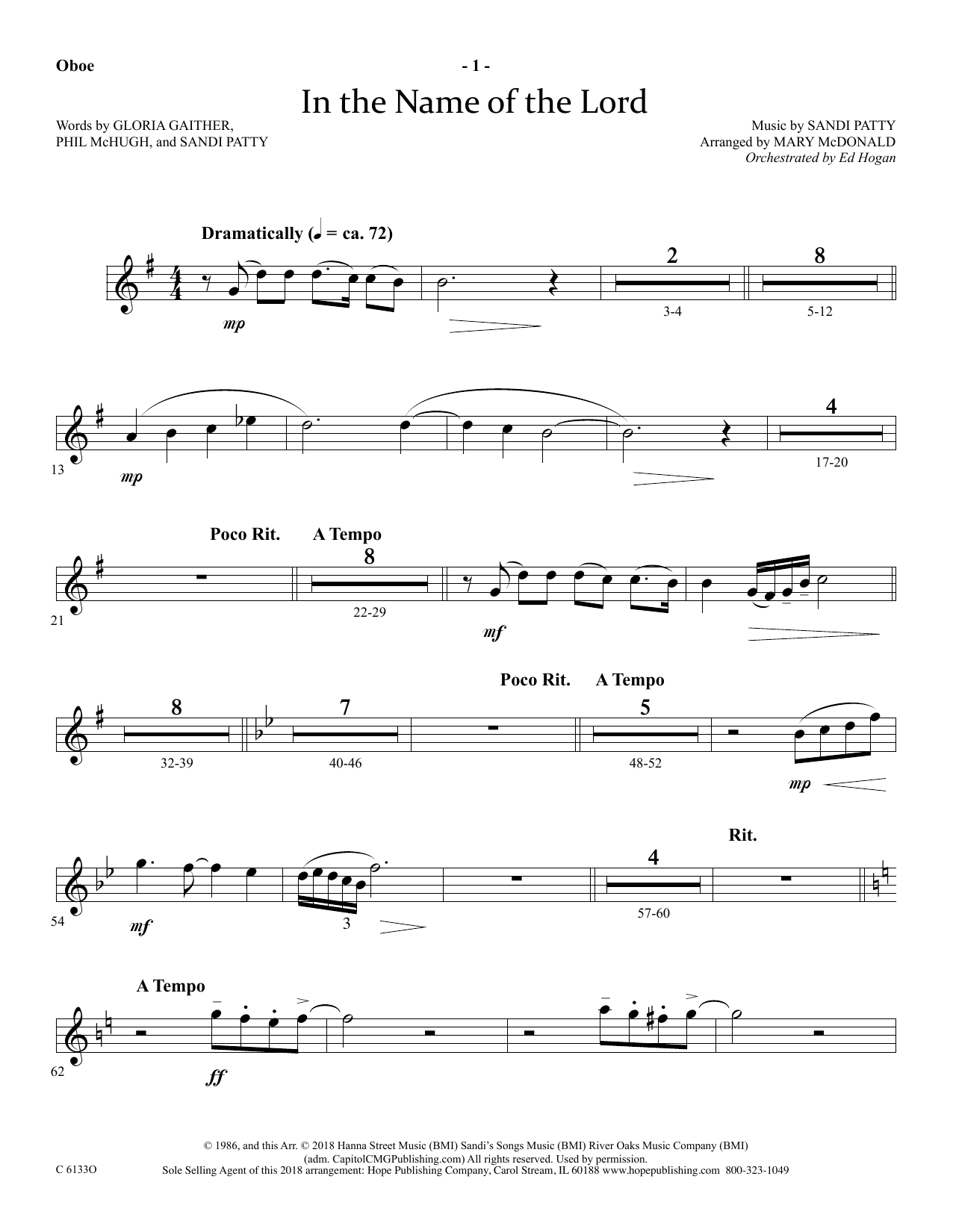 Learn to play Ed Hogan In The Name Of The Lord - Oboe sheet music for Choir Instrumental Pak in minutes. Price: 69.9900$ Ed Hogan In The Name Of The Lord - Oboe sheet music notes and chords arranged for Choir Instrumental Pak