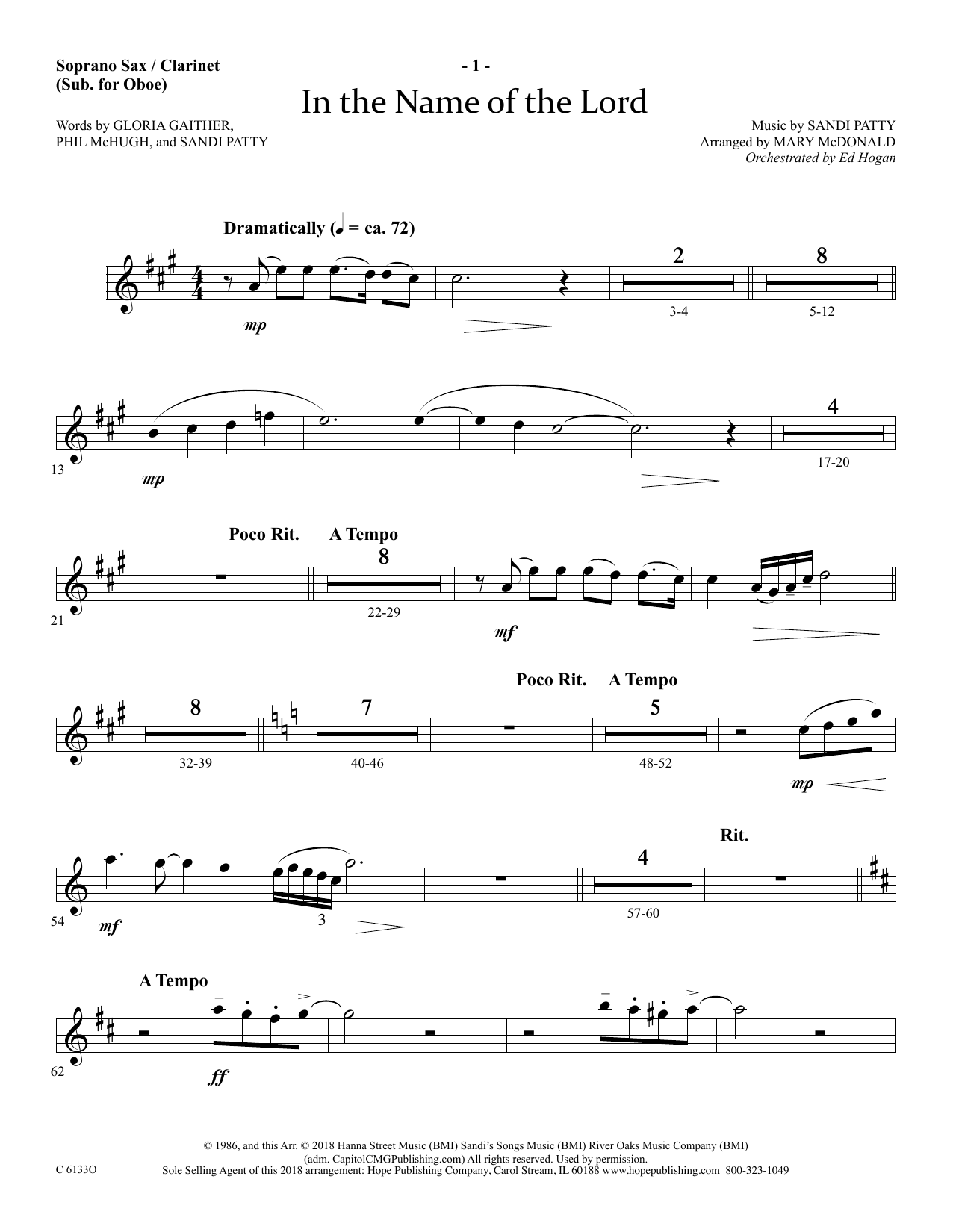 Learn to play Ed Hogan In The Name Of The Lord - Soprano Sax/Clarinet(sub oboe) sheet music for Choir Instrumental Pak in minutes. Price: 69.9900$ Ed Hogan In The Name Of The Lord - Soprano Sax/Clarinet(sub oboe) sheet music notes and chords arranged for Choir Instrumental Pak