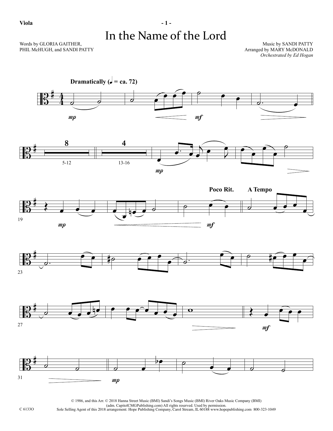 Learn to play Ed Hogan In The Name Of The Lord - Viola sheet music for Choir Instrumental Pak in minutes. Price: 69.9900$ Ed Hogan In The Name Of The Lord - Viola sheet music notes and chords arranged for Choir Instrumental Pak