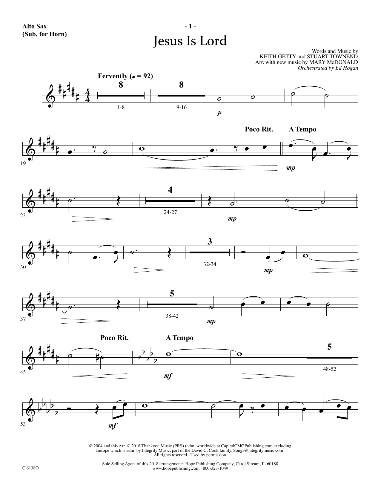 Learn to play Ed Hogan Jesus Is Lord - Alto Sax (Horn sub.) sheet music for Choir Instrumental Pak in minutes. Price: 69.9900$ Ed Hogan Jesus Is Lord - Alto Sax (Horn sub.) sheet music notes and chords arranged for Choir Instrumental Pak