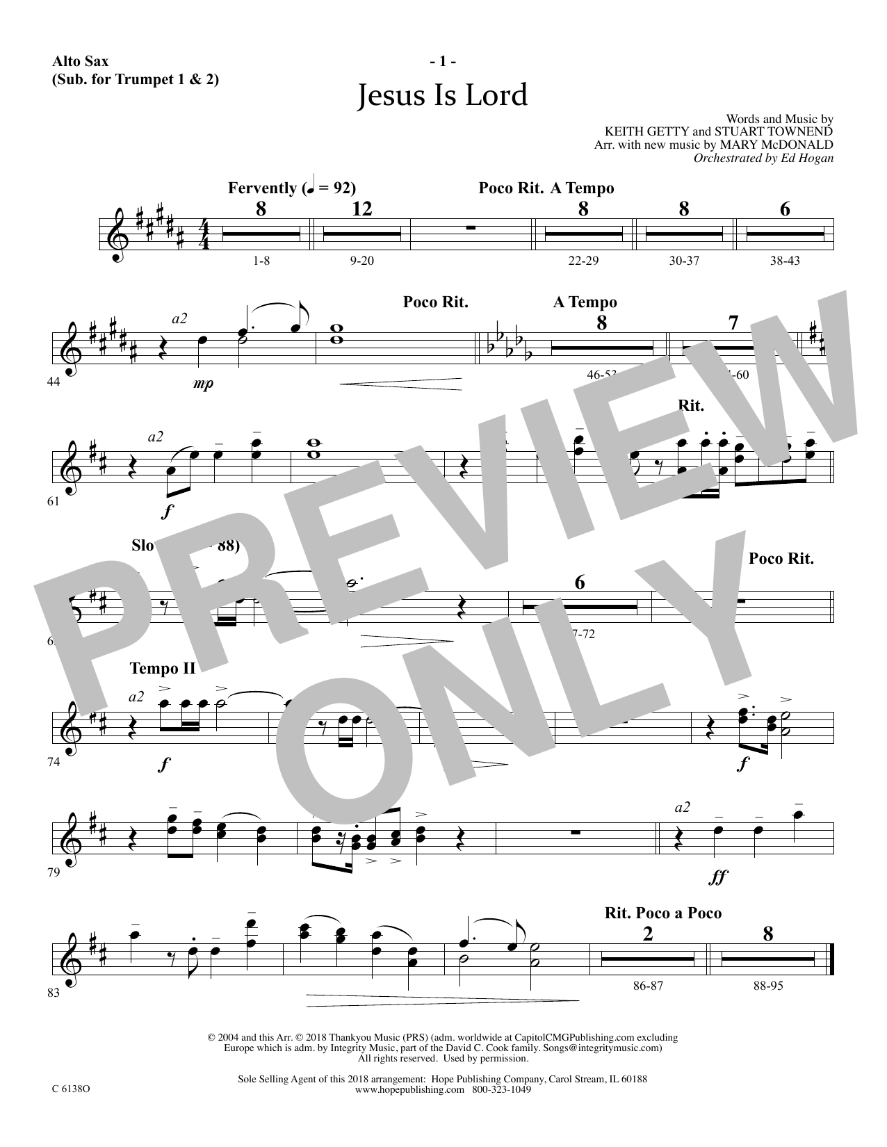 Learn to play Ed Hogan Jesus Is Lord - Alto Sax (sub. Trumpet 2) sheet music for Choir Instrumental Pak in minutes. Price: 69.9900$ Ed Hogan Jesus Is Lord - Alto Sax (sub. Trumpet 2) sheet music notes and chords arranged for Choir Instrumental Pak
