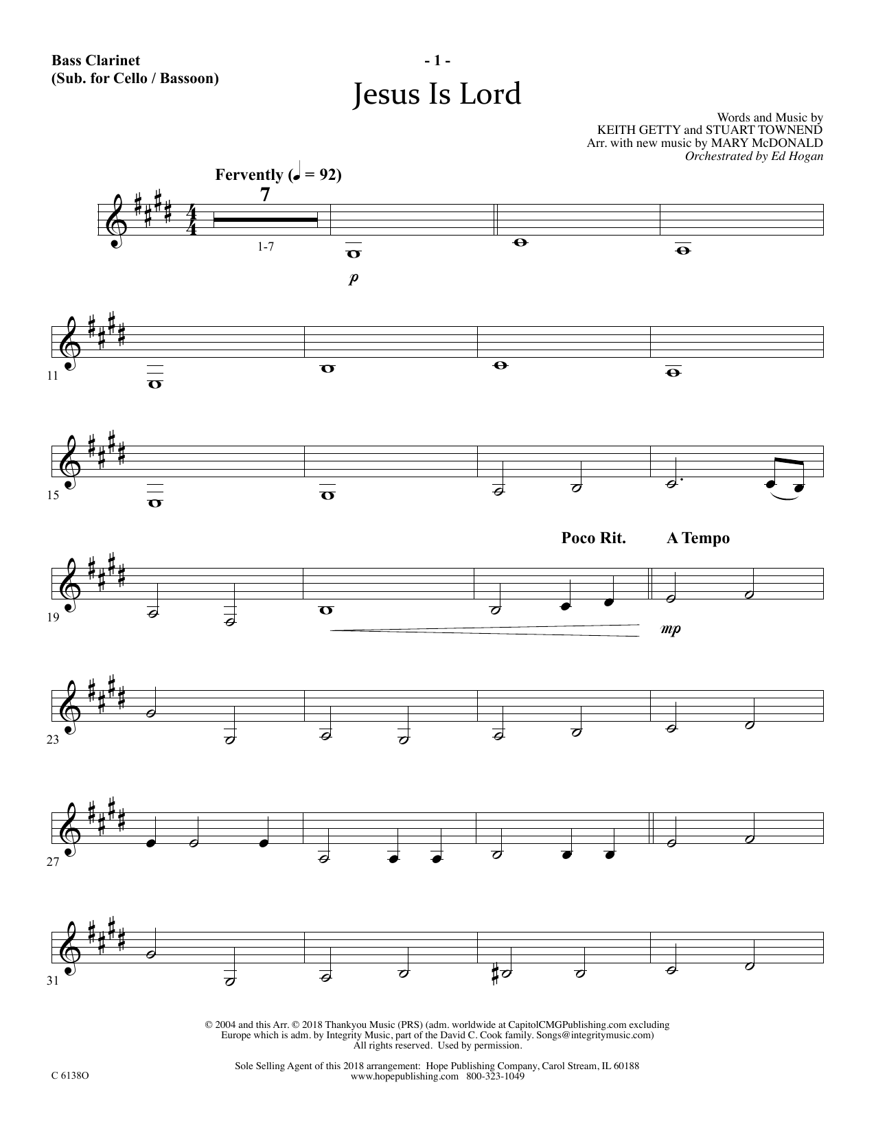 Learn to play Ed Hogan Jesus Is Lord - Bass Clarinet (sub. Cello/Bsn) sheet music for Choir Instrumental Pak in minutes. Price: 69.9900$ Ed Hogan Jesus Is Lord - Bass Clarinet (sub. Cello/Bsn) sheet music notes and chords arranged for Choir Instrumental Pak