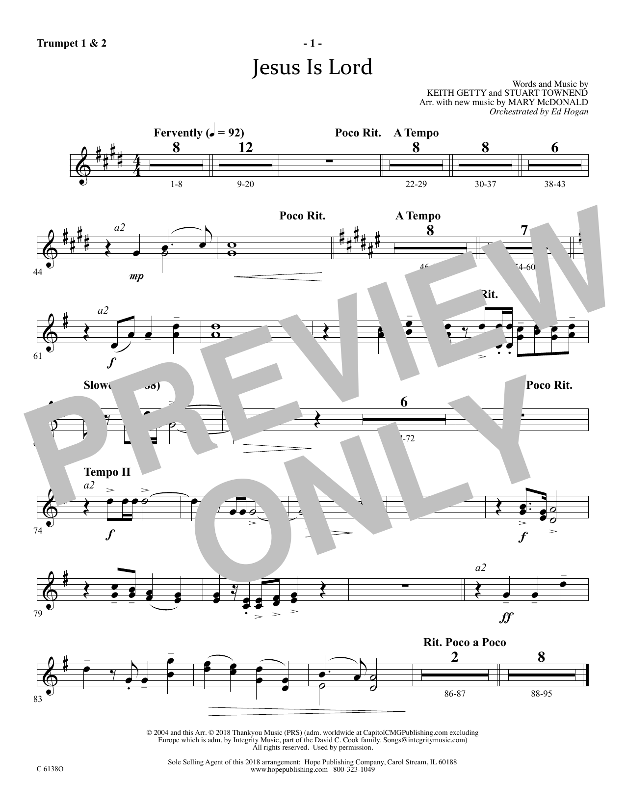 Learn to play Ed Hogan Jesus Is Lord - Bb Trumpet 1 & 2 sheet music for Choir Instrumental Pak in minutes. Price: 69.9900$ Ed Hogan Jesus Is Lord - Bb Trumpet 1 & 2 sheet music notes and chords arranged for Choir Instrumental Pak