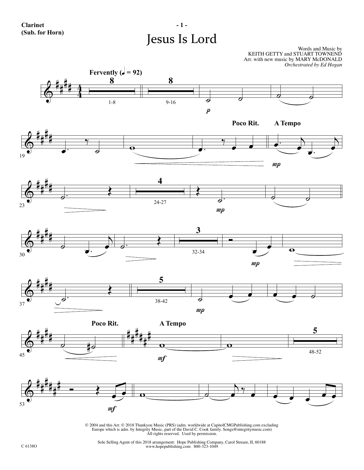 Learn to play Ed Hogan Jesus Is Lord - Clarinet (sub. Horn) sheet music for Choir Instrumental Pak in minutes. Price: 69.9900$ Ed Hogan Jesus Is Lord - Clarinet (sub. Horn) sheet music notes and chords arranged for Choir Instrumental Pak