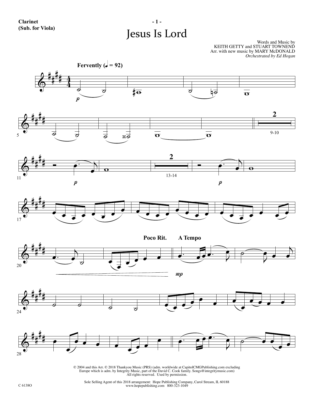 Learn to play Ed Hogan Jesus Is Lord - Clarinet (sub Viola) sheet music for Choir Instrumental Pak in minutes. Price: 69.9900$ Ed Hogan Jesus Is Lord - Clarinet (sub Viola) sheet music notes and chords arranged for Choir Instrumental Pak