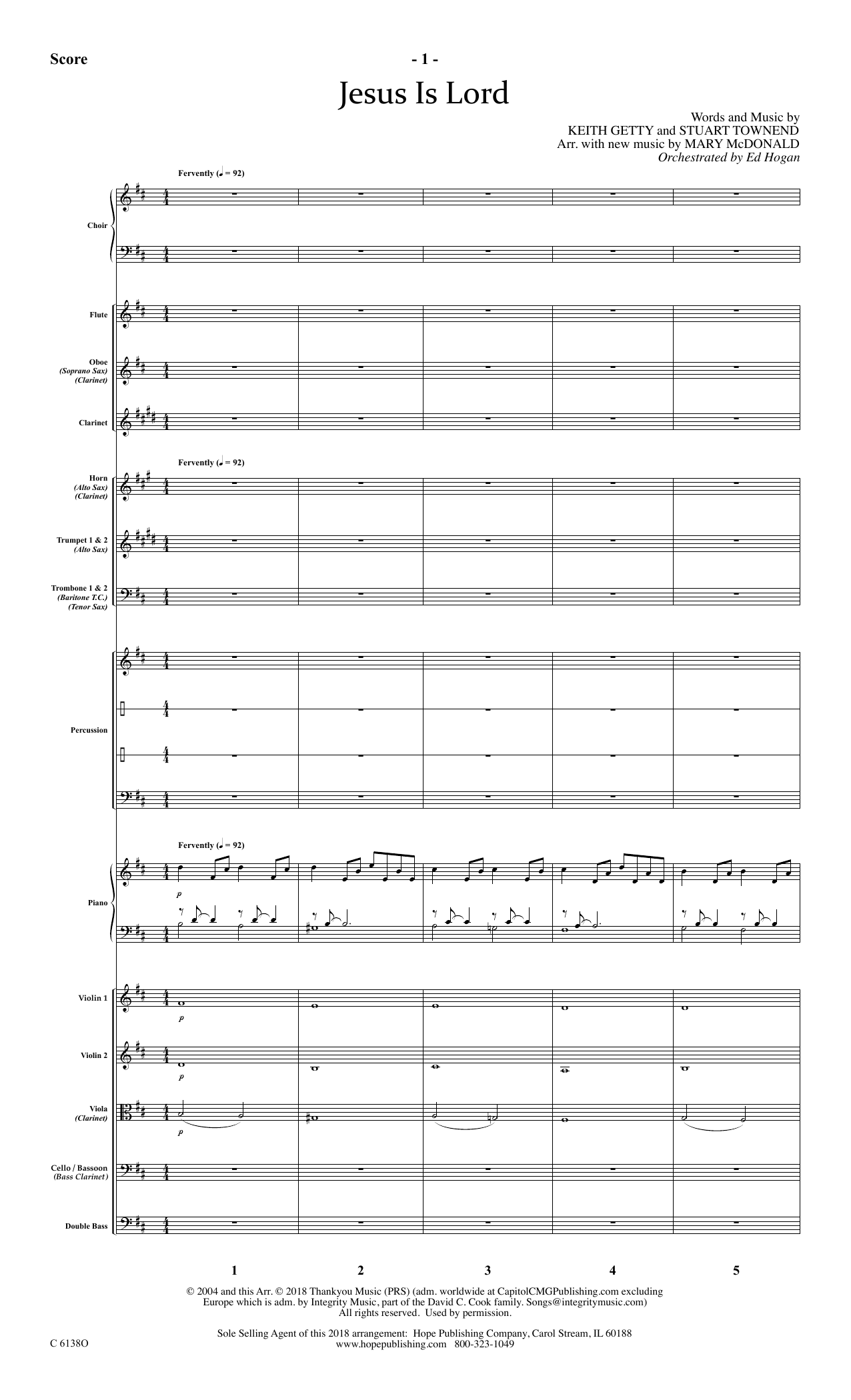 Learn to play Ed Hogan Jesus Is Lord - Full Score sheet music for Choir Instrumental Pak in minutes. Price: 69.9900$ Ed Hogan Jesus Is Lord - Full Score sheet music notes and chords arranged for Choir Instrumental Pak