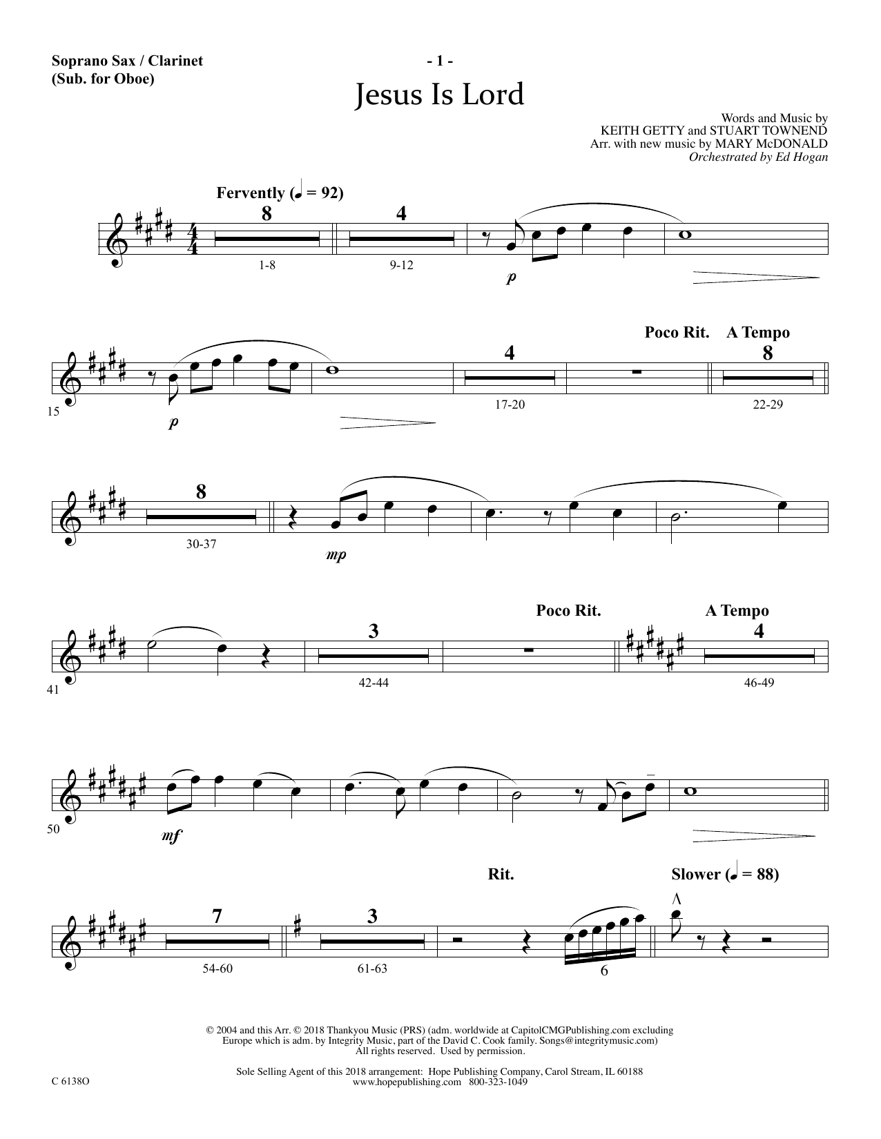 Learn to play Ed Hogan Jesus Is Lord - Soprano Sax/Clarinet(sub oboe) sheet music for Choir Instrumental Pak in minutes. Price: 69.9900$ Ed Hogan Jesus Is Lord - Soprano Sax/Clarinet(sub oboe) sheet music notes and chords arranged for Choir Instrumental Pak