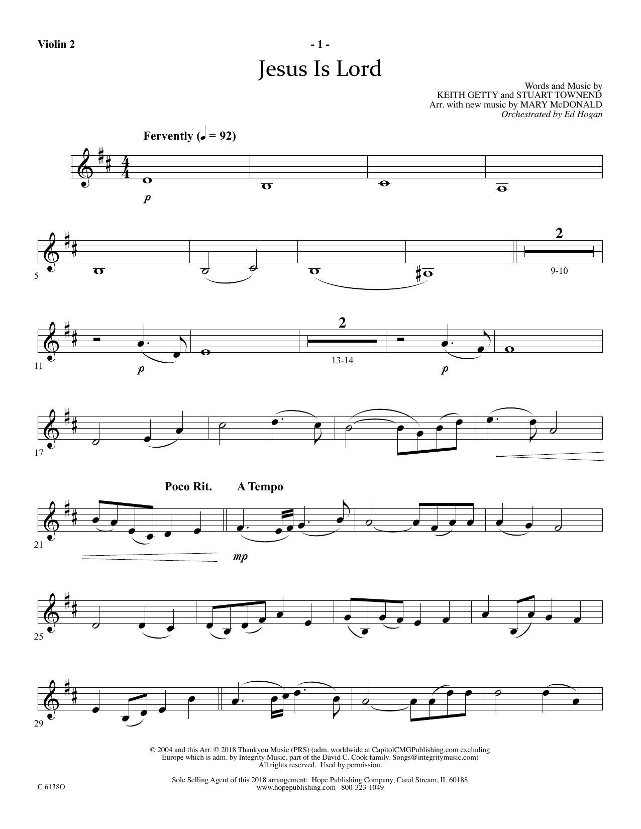 Learn to play Ed Hogan Jesus Is Lord - Violin 2 sheet music for Choir Instrumental Pak in minutes. Price: 69.9900$ Ed Hogan Jesus Is Lord - Violin 2 sheet music notes and chords arranged for Choir Instrumental Pak