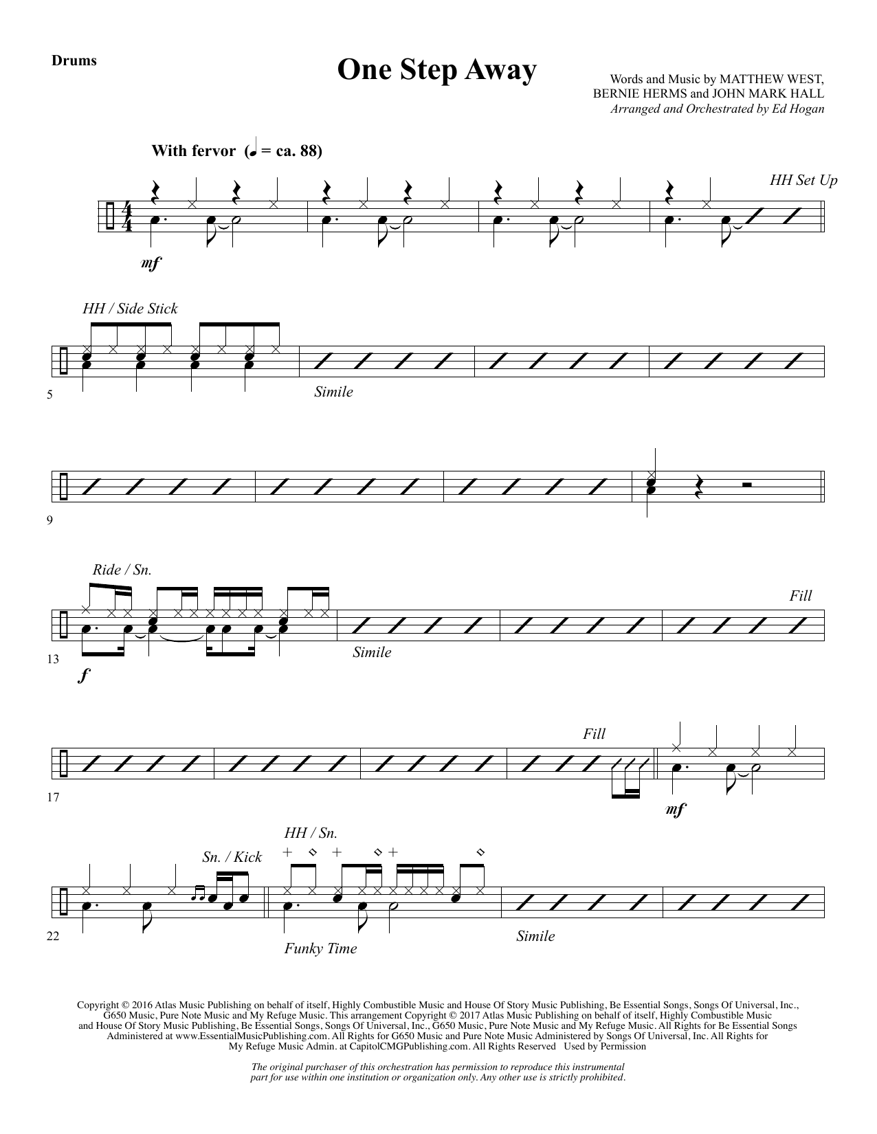 Learn to play Ed Hogan One Step Away - Drums sheet music for Choir Instrumental Pak in minutes. Ed Hogan One Step Away - Drums sheet music notes and chords. Download Printable PDF.