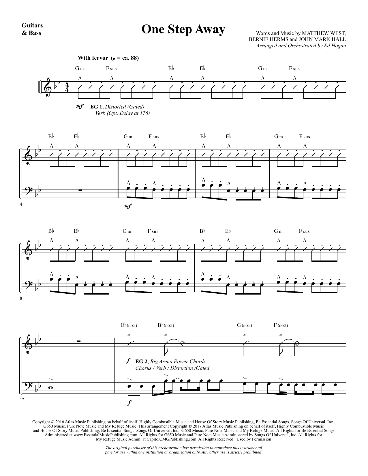 Learn to play Ed Hogan One Step Away - Guitar/Electric Bass sheet music for Choir Instrumental Pak in minutes. Ed Hogan One Step Away - Guitar/Electric Bass sheet music notes and chords. Download Printable PDF.