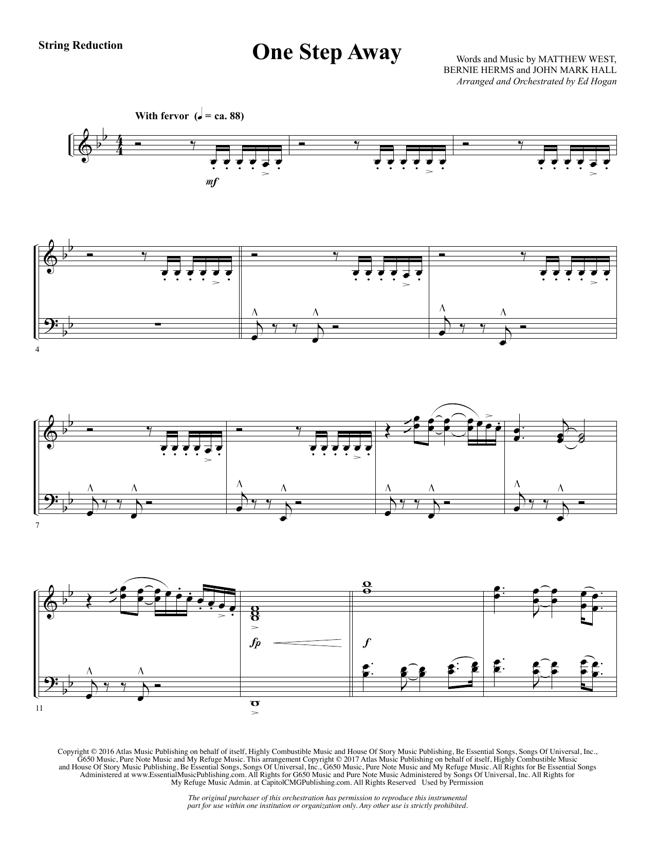 Learn to play Ed Hogan One Step Away - Keyboard String Reduction sheet music for Choir Instrumental Pak in minutes. Ed Hogan One Step Away - Keyboard String Reduction sheet music notes and chords. Download Printable PDF.