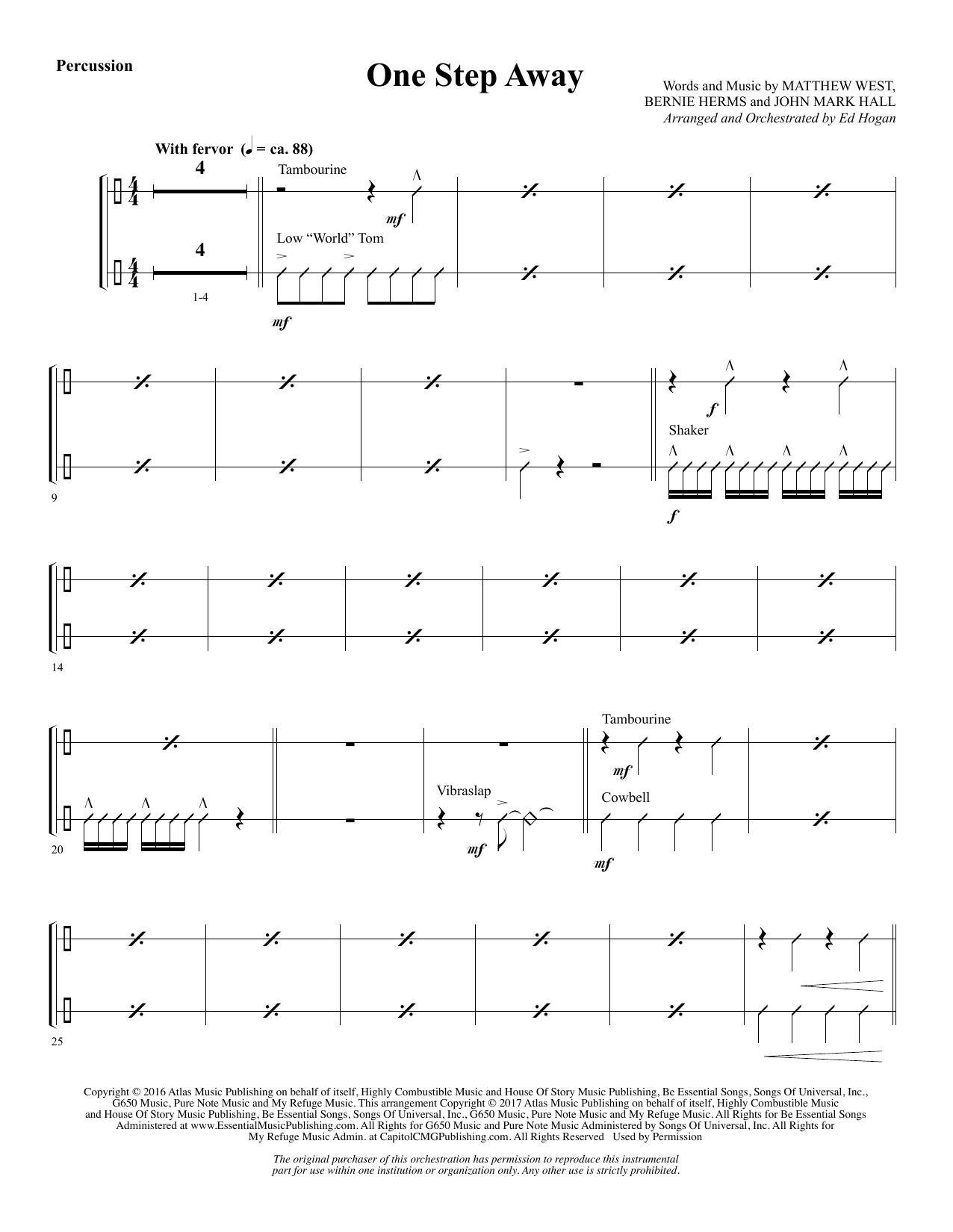 Learn to play Ed Hogan One Step Away - Percussion sheet music for Choir Instrumental Pak in minutes. Ed Hogan One Step Away - Percussion sheet music notes and chords. Download Printable PDF.