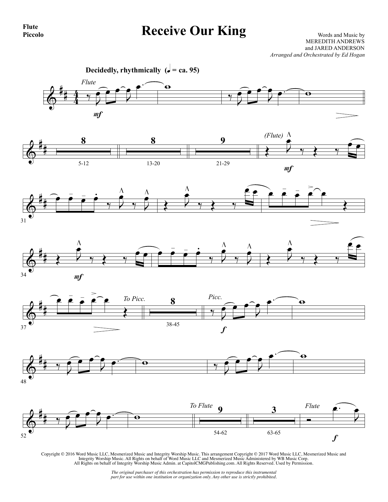 Learn to play Ed Hogan Receive Our King - Flute/Piccolo sheet music for Choir Instrumental Pak in minutes. Ed Hogan Receive Our King - Flute/Piccolo sheet music notes and chords. Download Printable PDF.