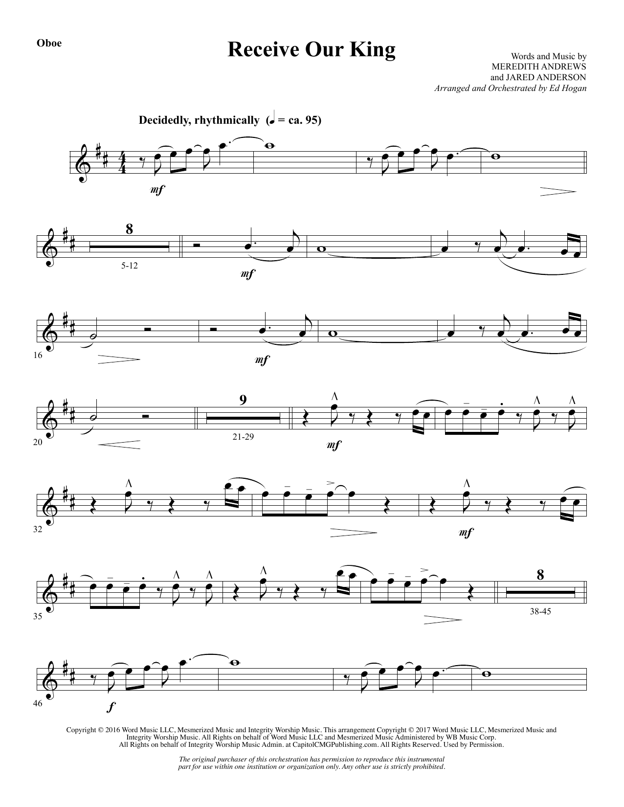 Learn to play Ed Hogan Receive Our King - Oboe sheet music for Choir Instrumental Pak in minutes. Ed Hogan Receive Our King - Oboe sheet music notes and chords. Download Printable PDF.
