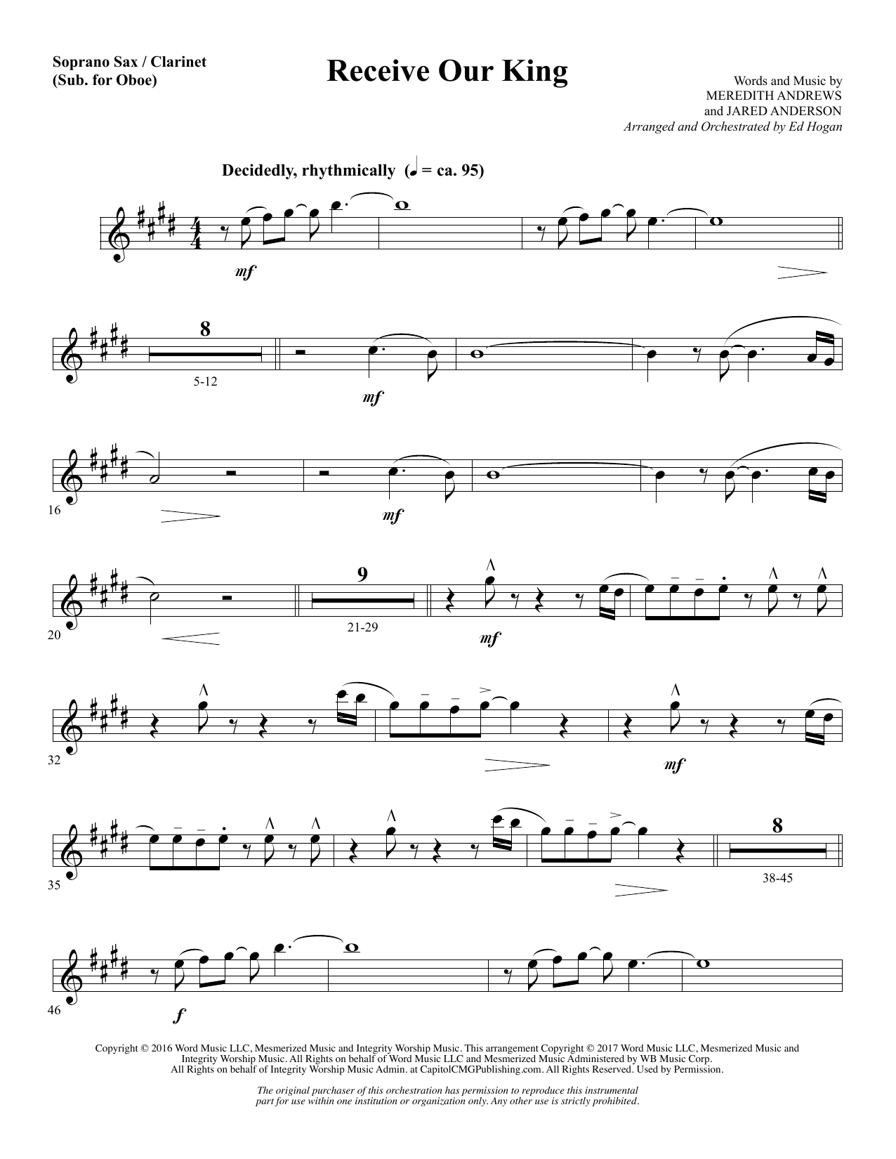 Ed Hogan Receive Our King Soprano Sax Clarinet Sub Oboe Sheet Music Pdf Notes Chords Christmas Score Choir Instrumental Pak Download Printable Sku 370450