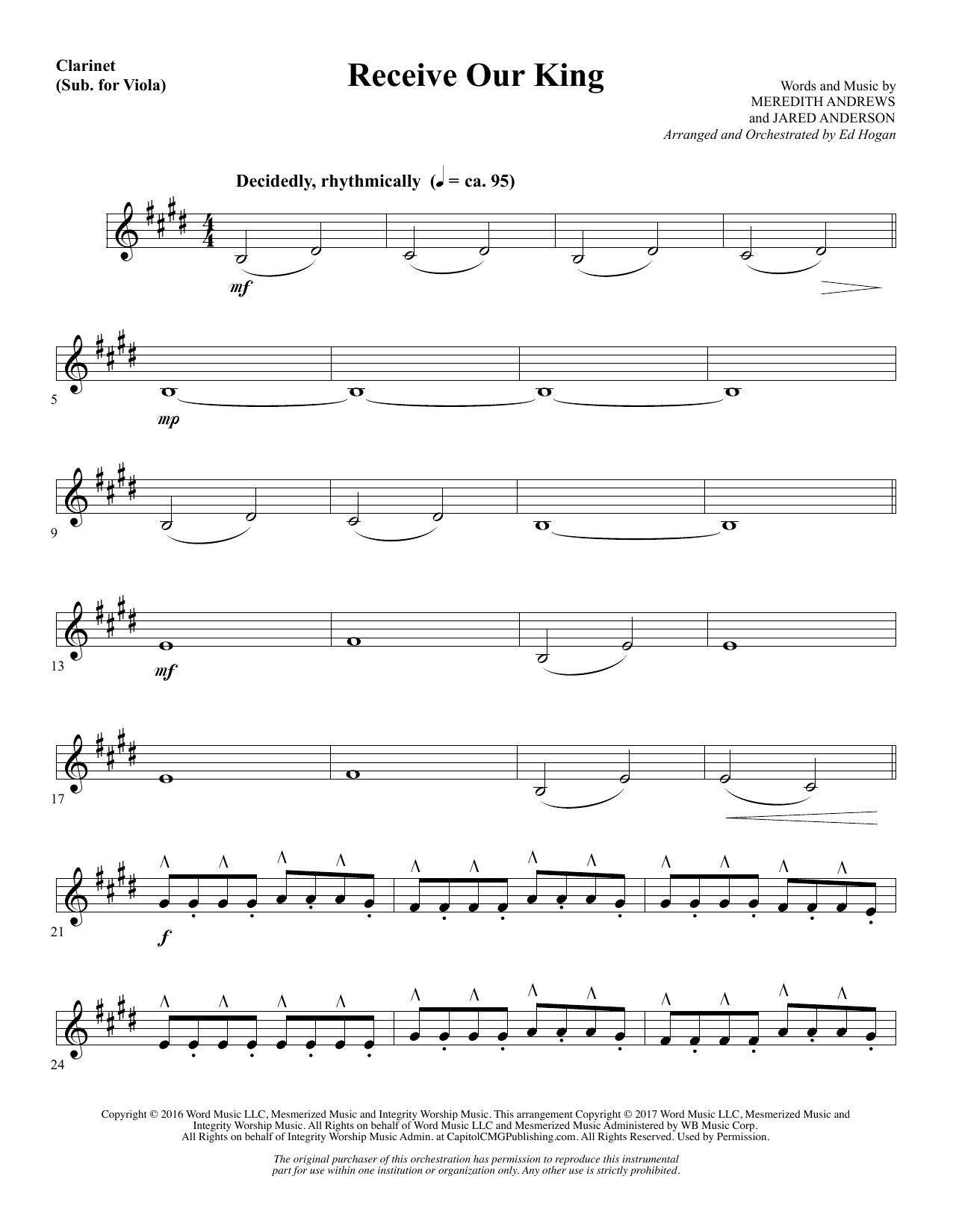 Learn to play Ed Hogan Receive Our King - Viola sheet music for Choir Instrumental Pak in minutes. Ed Hogan Receive Our King - Viola sheet music notes and chords. Download Printable PDF.
