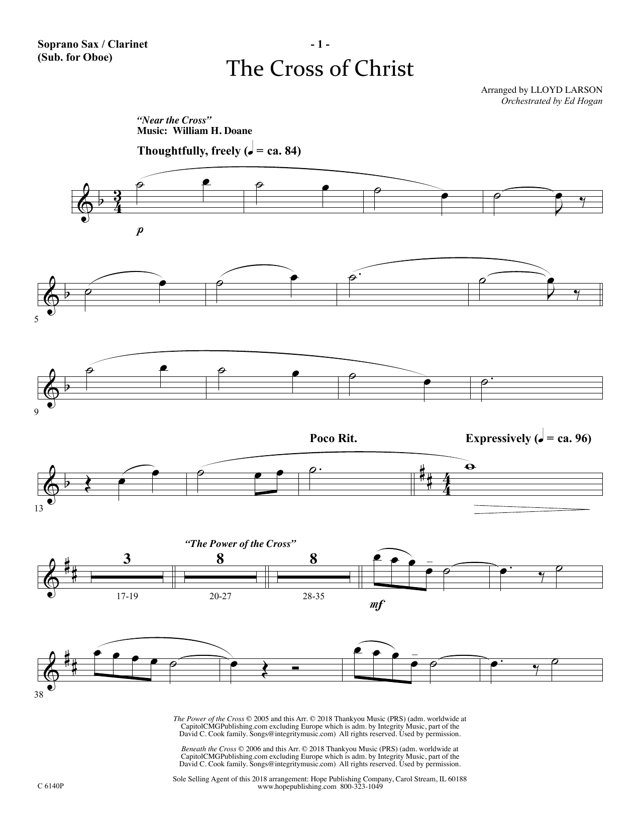 Ed Hogan The Cross Of Christ - Soprano Sax/Clarinet(sub oboe) sheet music notes and chords arranged for Choir Instrumental Pak