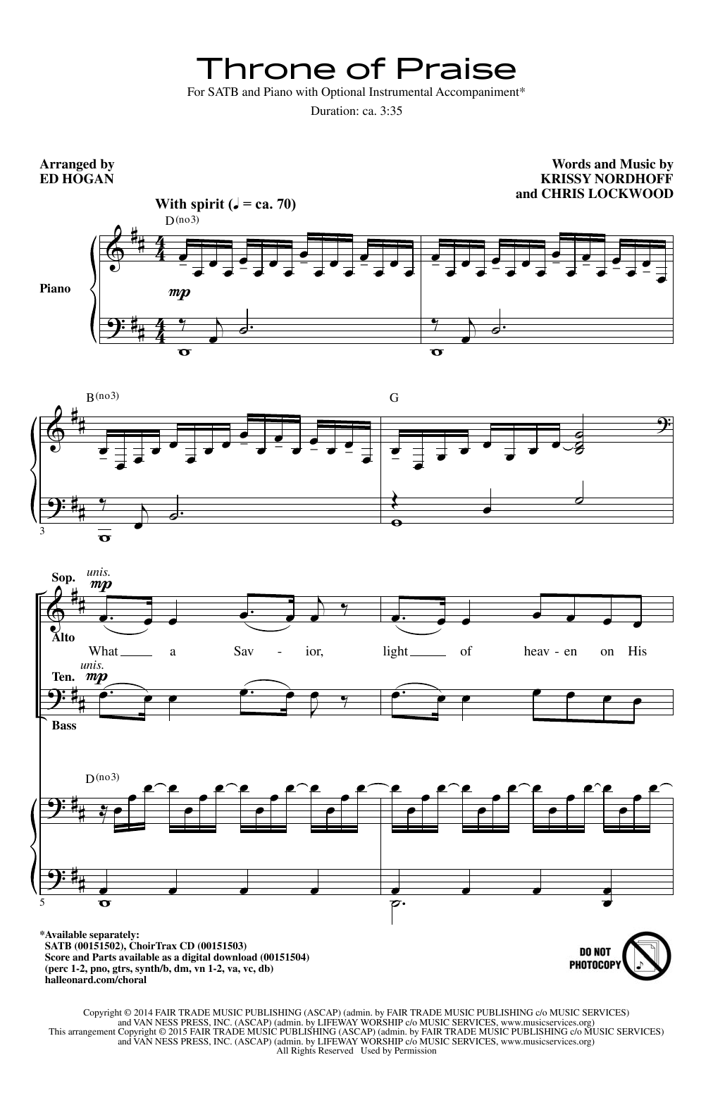 Phillips, Craig and Dean Throne Of Praise (arr. Ed Hogan) sheet music notes and chords. Download Printable PDF.