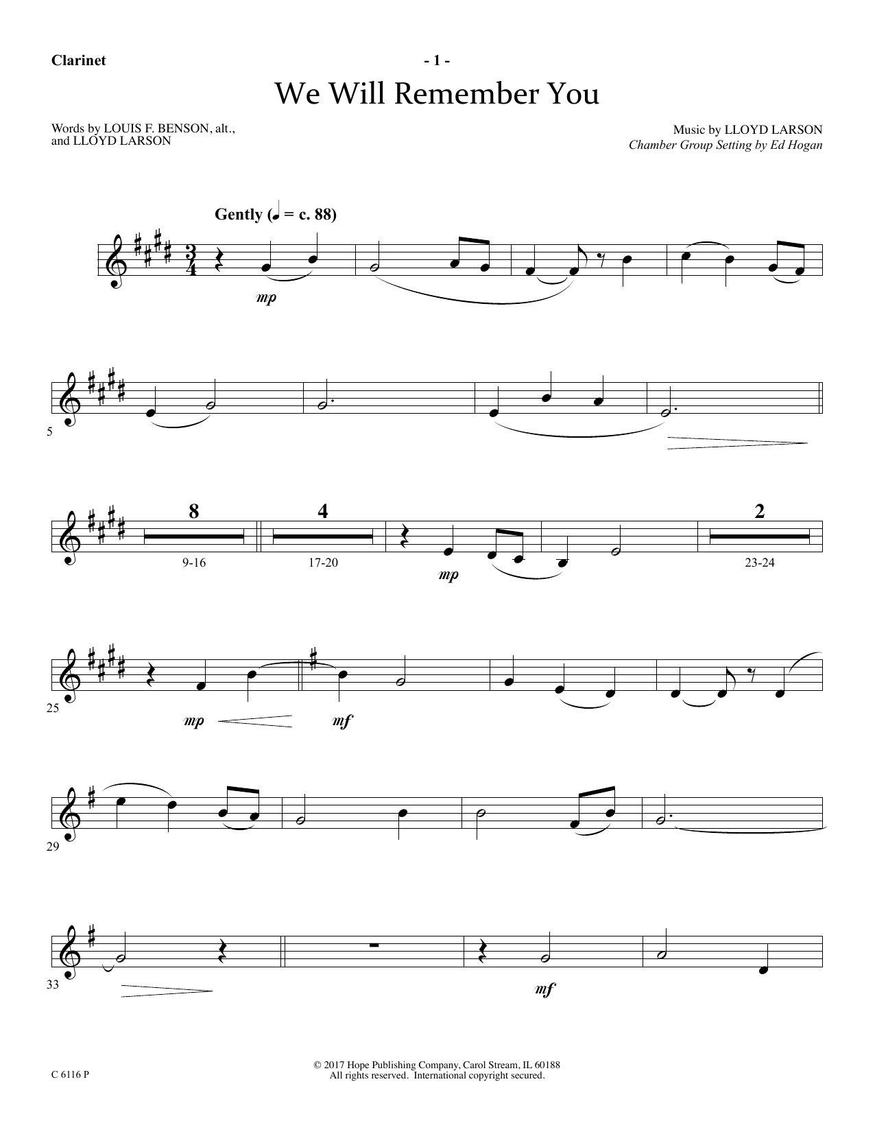 Learn to play Ed Hogan We Will Remember You - Bb Clarinet sheet music for Choir Instrumental Pak in minutes. Price: 26.9900$ Ed Hogan We Will Remember You - Bb Clarinet sheet music notes and chords arranged for Choir Instrumental Pak