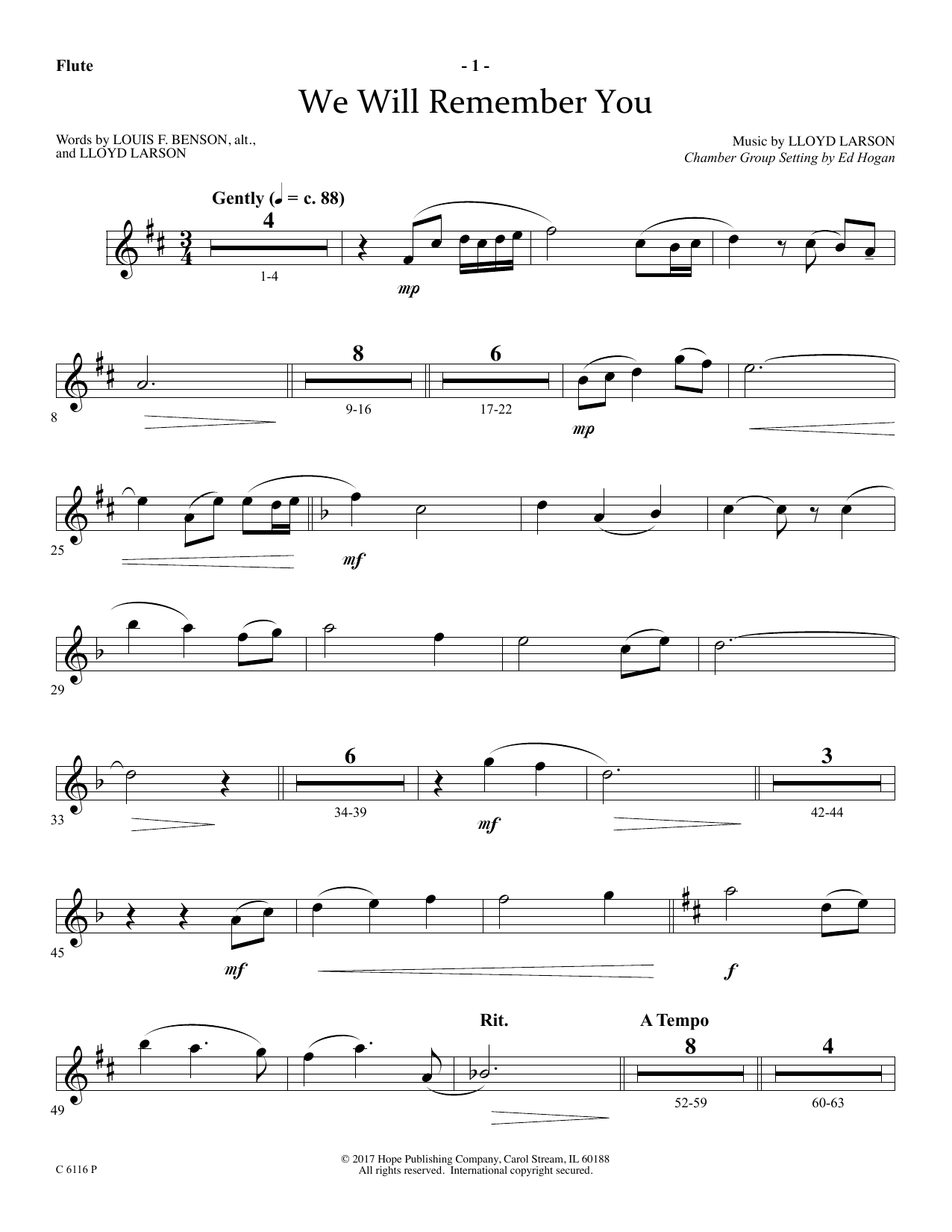 Learn to play Ed Hogan We Will Remember You - Flute sheet music for Choir Instrumental Pak in minutes. Price: 26.9900$ Ed Hogan We Will Remember You - Flute sheet music notes and chords arranged for Choir Instrumental Pak