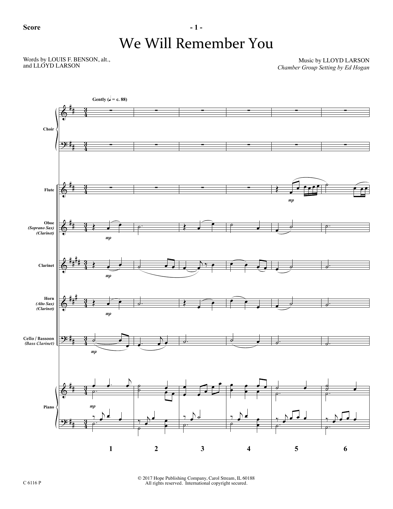 Learn to play Ed Hogan We Will Remember You - Full Score sheet music for Choir Instrumental Pak in minutes. Price: 26.9900$ Ed Hogan We Will Remember You - Full Score sheet music notes and chords arranged for Choir Instrumental Pak