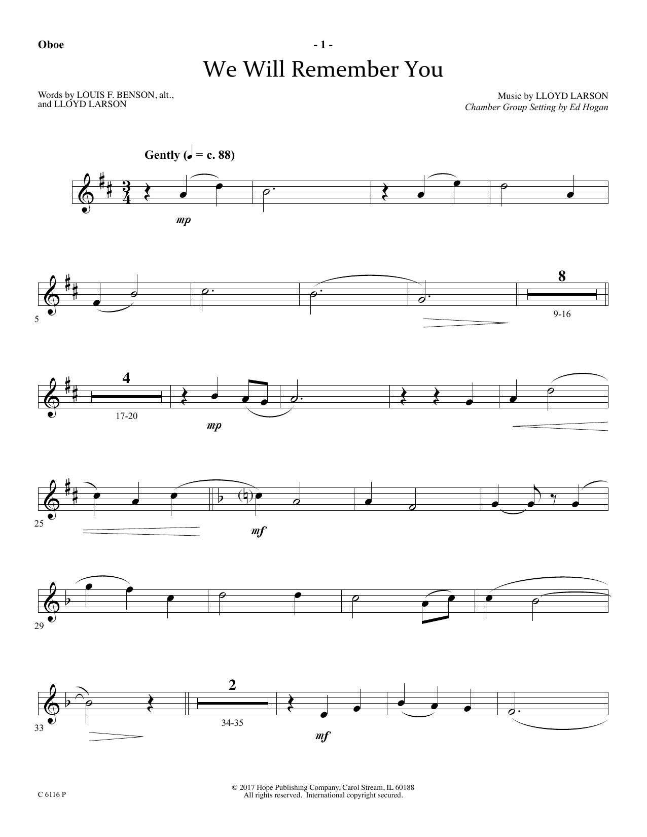 Learn to play Ed Hogan We Will Remember You - Oboe sheet music for Choir Instrumental Pak in minutes. Price: 26.9900$ Ed Hogan We Will Remember You - Oboe sheet music notes and chords arranged for Choir Instrumental Pak