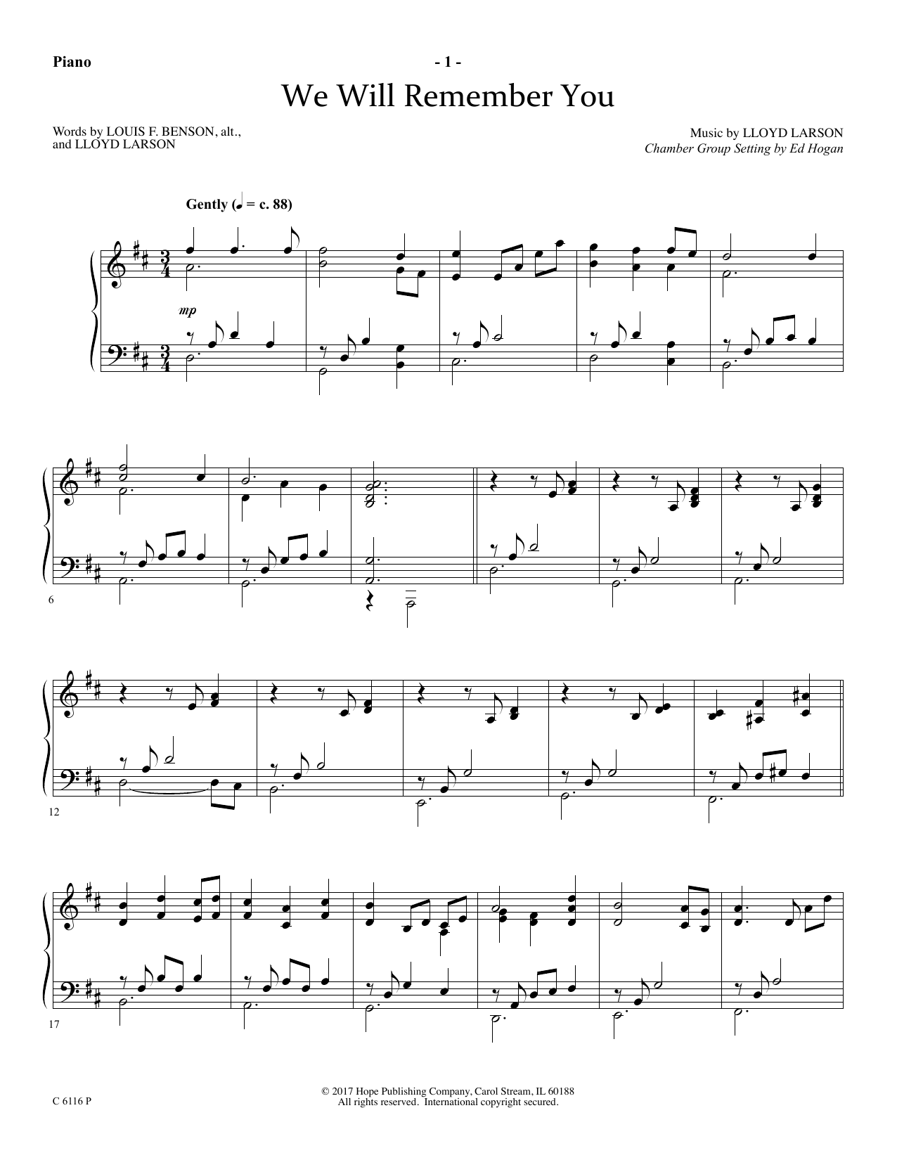 Learn to play Ed Hogan We Will Remember You - Piano sheet music for Choir Instrumental Pak in minutes. Price: 26.9900$ Ed Hogan We Will Remember You - Piano sheet music notes and chords arranged for Choir Instrumental Pak