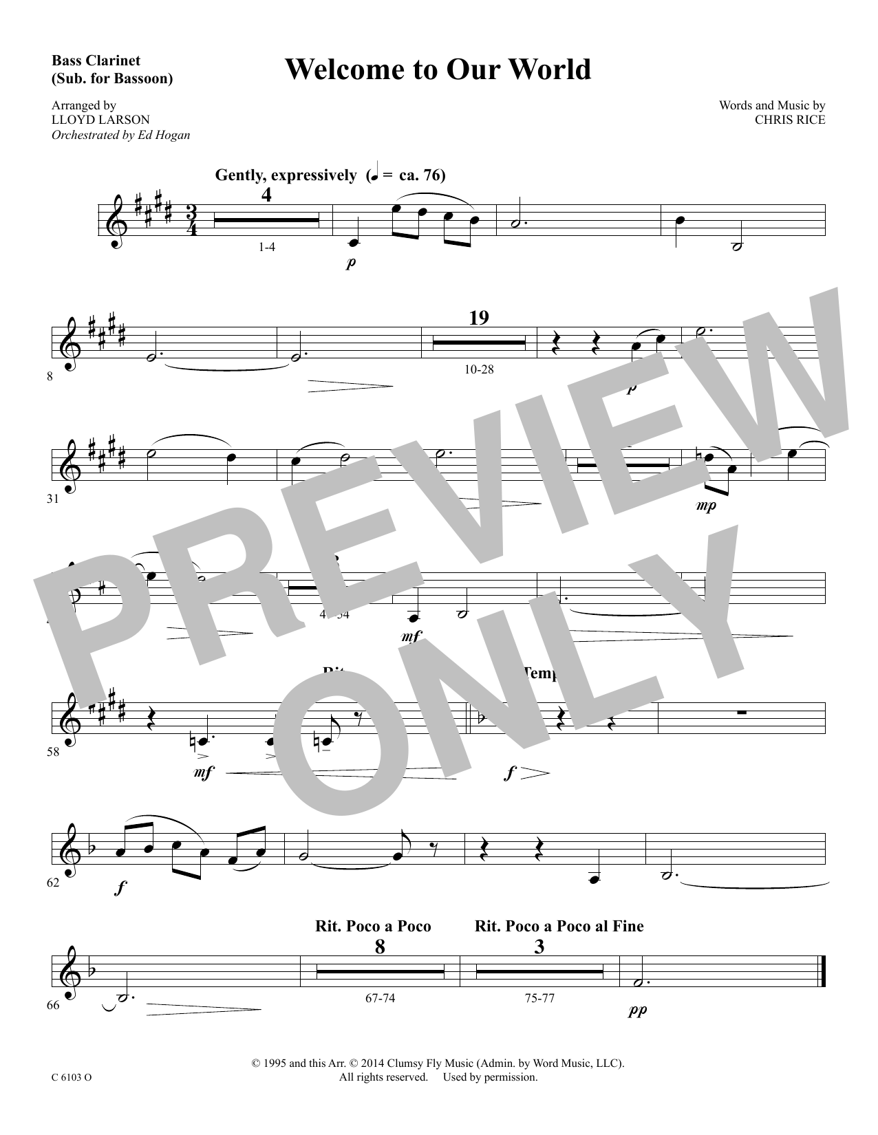 Learn to play Ed Hogan Welcome to Our World - Bass Clarinet sheet music for Choir Instrumental Pak in minutes. Price: 69.9900$ Ed Hogan Welcome to Our World - Bass Clarinet sheet music notes and chords arranged for Choir Instrumental Pak
