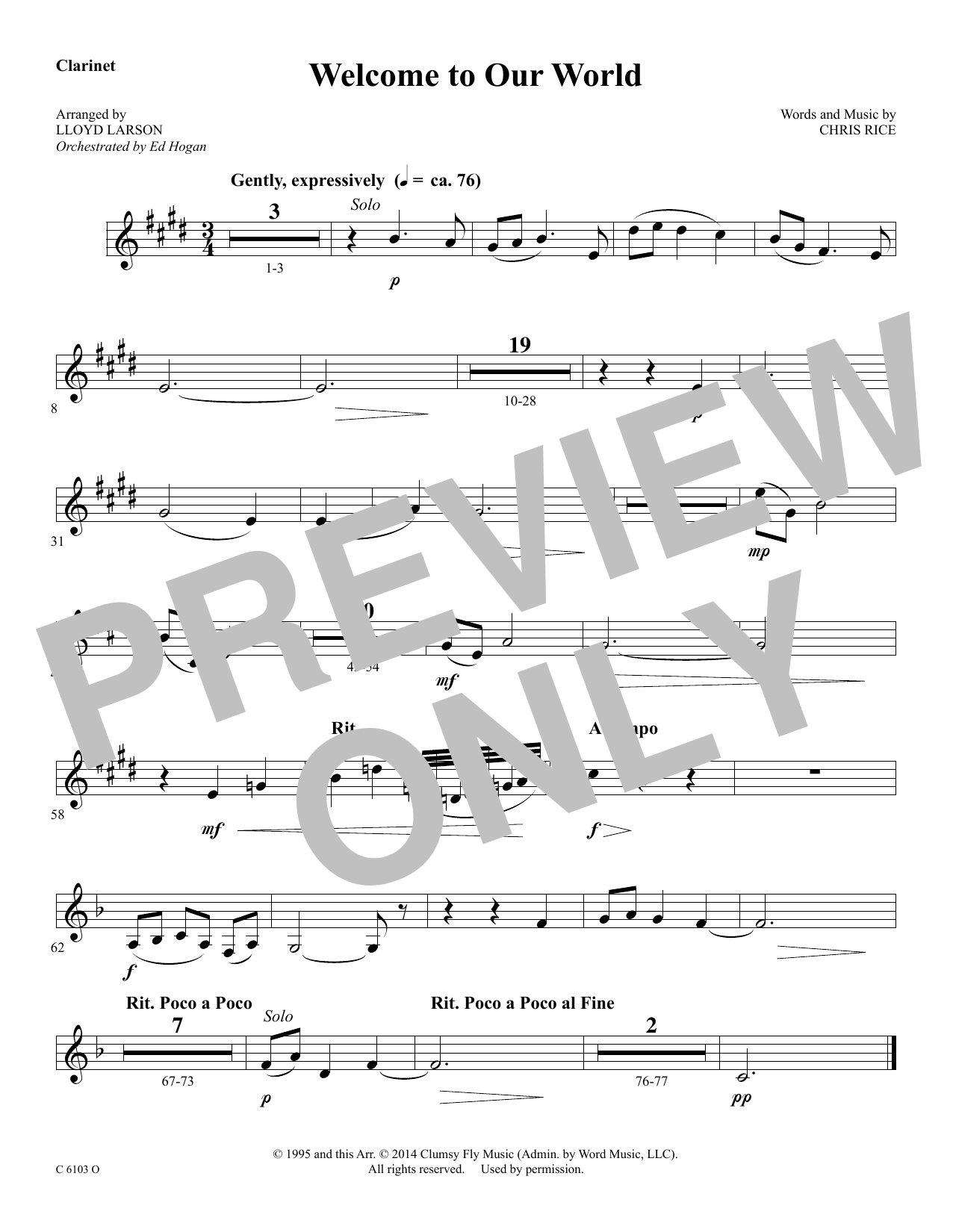 Learn to play Ed Hogan Welcome to Our World - Bb Clarinet sheet music for Choir Instrumental Pak in minutes. Price: 69.9900$ Ed Hogan Welcome to Our World - Bb Clarinet sheet music notes and chords arranged for Choir Instrumental Pak