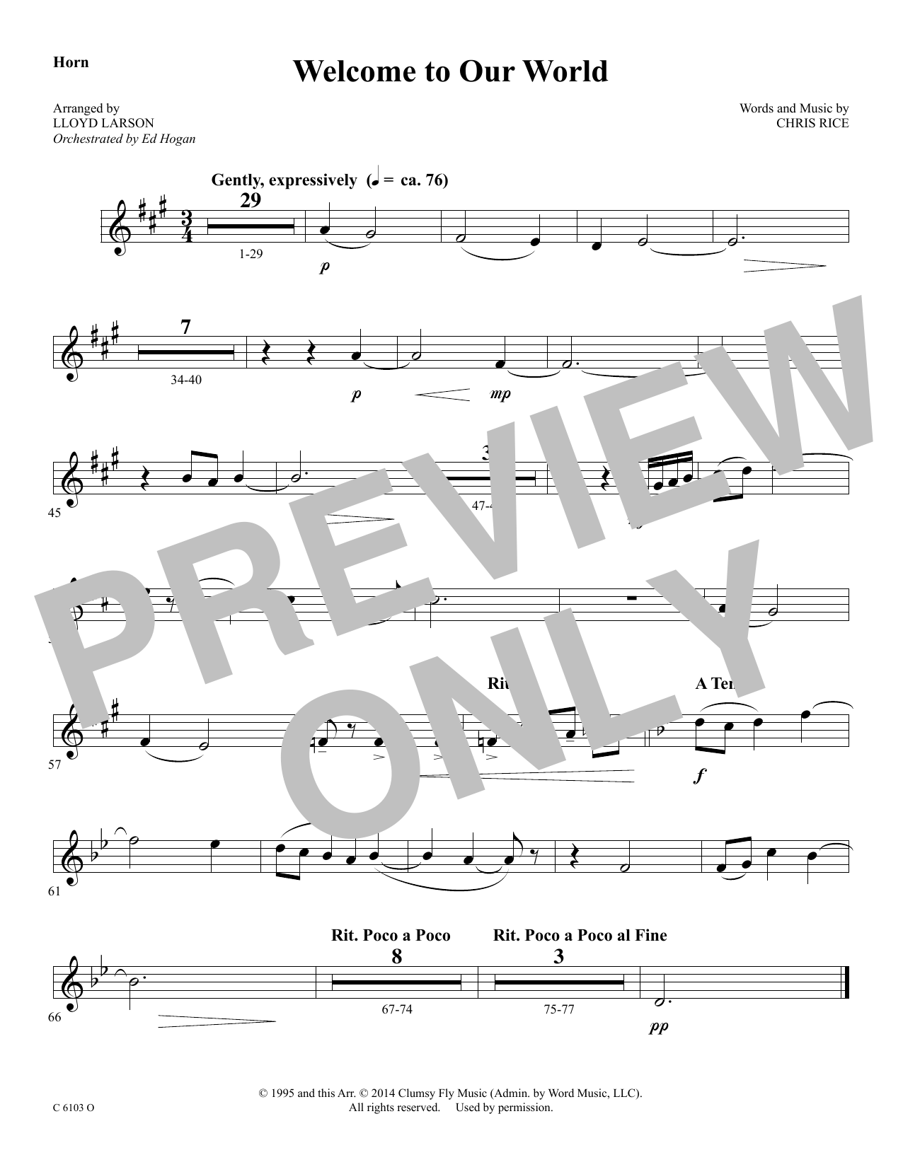 Learn to play Ed Hogan Welcome to Our World - F Horn sheet music for Choir Instrumental Pak in minutes. Price: 69.9900$ Ed Hogan Welcome to Our World - F Horn sheet music notes and chords arranged for Choir Instrumental Pak