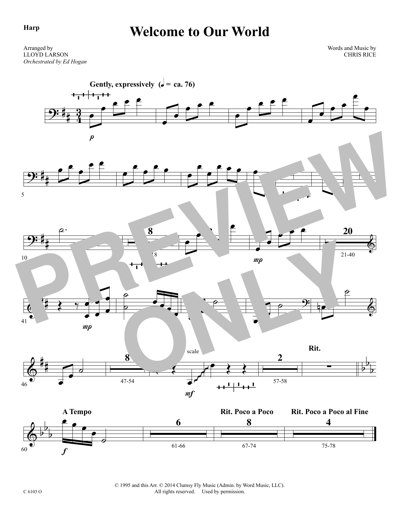 Learn to play Ed Hogan Welcome to Our World - Harp sheet music for Choir Instrumental Pak in minutes. Price: 69.9900$ Ed Hogan Welcome to Our World - Harp sheet music notes and chords arranged for Choir Instrumental Pak