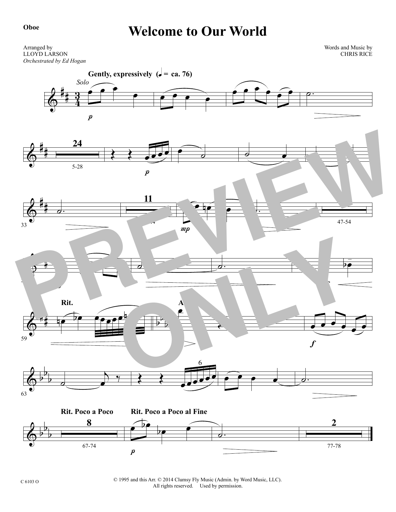 Learn to play Ed Hogan Welcome to Our World - Oboe sheet music for Choir Instrumental Pak in minutes. Price: 69.9900$ Ed Hogan Welcome to Our World - Oboe sheet music notes and chords arranged for Choir Instrumental Pak