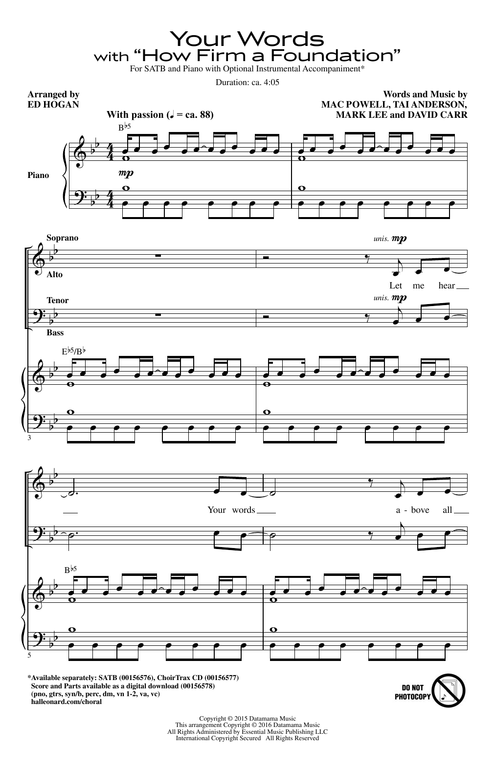 Ed Hogan Your Words sheet music notes and chords. Download Printable PDF.