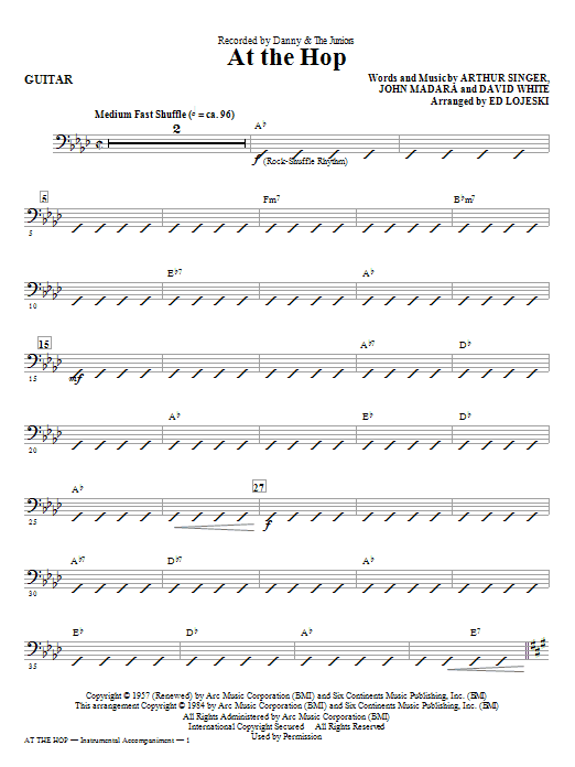 Learn to play Ed Lojeski At The Hop - Guitar sheet music for Choir Instrumental Pak in minutes. Ed Lojeski At The Hop - Guitar sheet music notes and chords. Download Printable PDF.