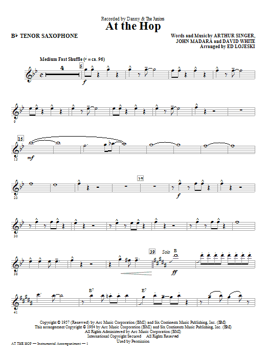 Learn to play Ed Lojeski At The Hop - Tenor Sax sheet music for Choir Instrumental Pak in minutes. Ed Lojeski At The Hop - Tenor Sax sheet music notes and chords. Download Printable PDF.