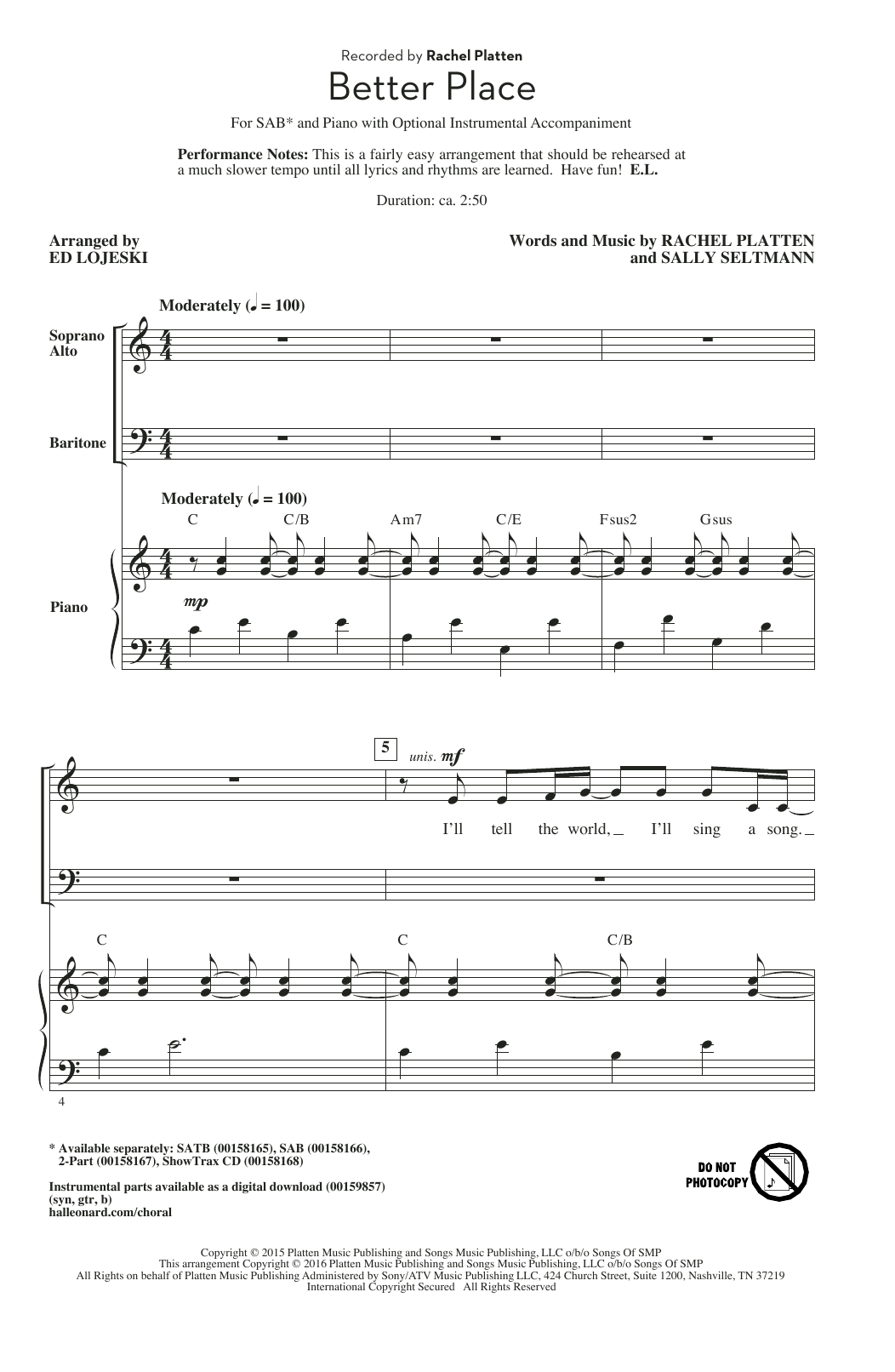 Preview Ed Lojeski Better Place Light Concert sheet music, notes and chords for SAB Choir, SKU: 177412 sheet music, piano notes, chords, guitar tabs, score, transpose, transcribe, how to play, guide, download, learn, tutorial, progression, song, artist, awards, billboard, mtv, vh1, tour, single, album, release