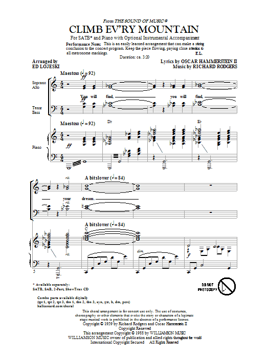 Rodgers Hammerstein Climb Ev Ry Mountain Arr Ed Lojeski Sheet Music Pdf Notes Chords Broadway Score Satb Choir Download Printable Sku 70747