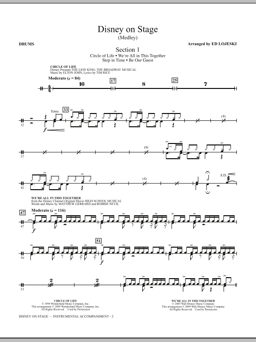 Learn to play Ed Lojeski Disney On Stage (Medley) - Drums sheet music for Choir Instrumental Pak in minutes. Ed Lojeski Disney On Stage (Medley) - Drums sheet music notes and chords. Download Printable PDF.