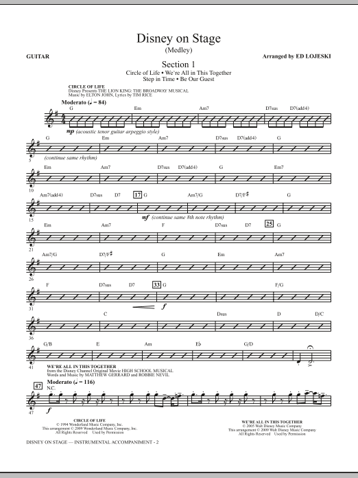 Learn to play Ed Lojeski Disney On Stage (Medley) - Guitar sheet music for Choir Instrumental Pak in minutes. Ed Lojeski Disney On Stage (Medley) - Guitar sheet music notes and chords. Download Printable PDF.